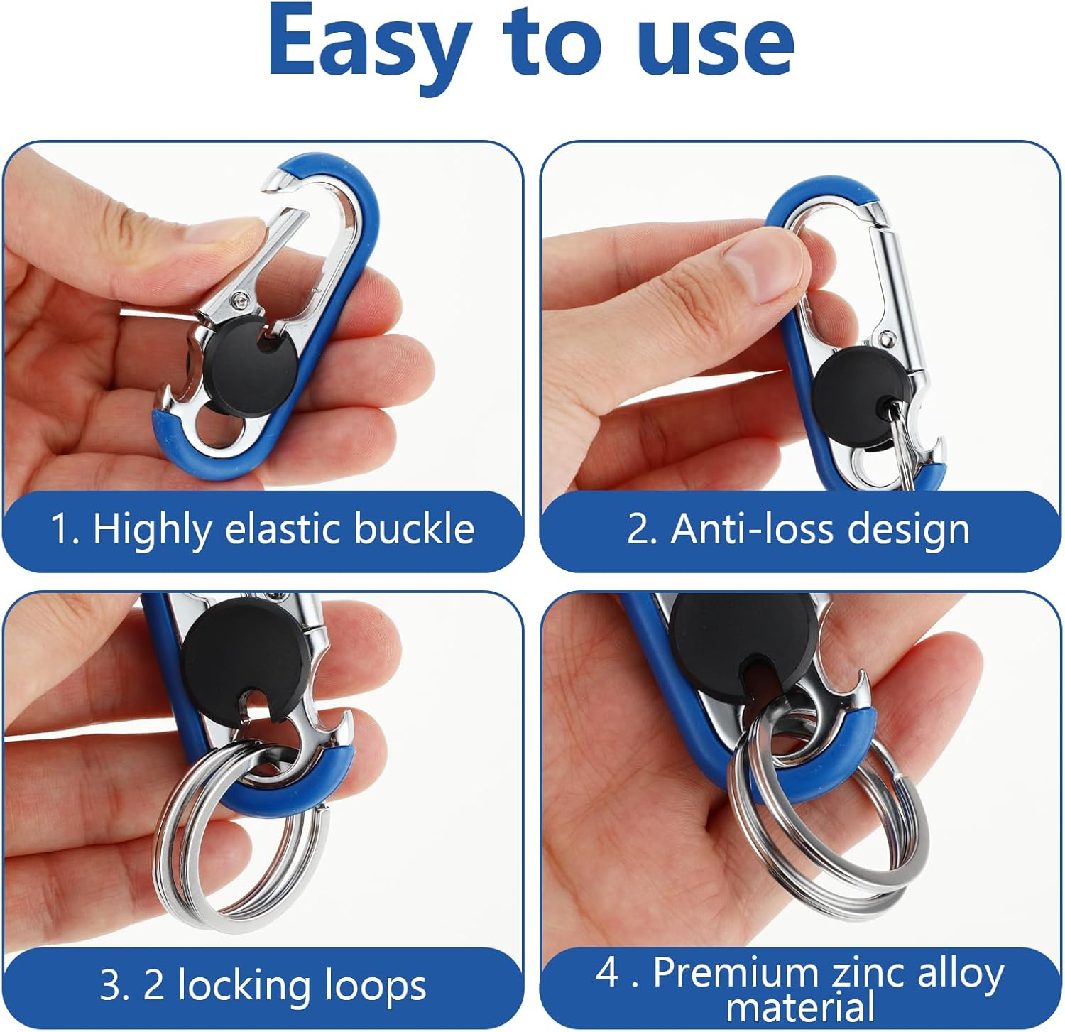 Ouligay 2Pcs Key Chains for Men, Anti-Loss Car Key Chain with Hook, Car Keyring with Double Keyrings Personalized Heavy Duty Key Ring(Black and Blue), Black Blue