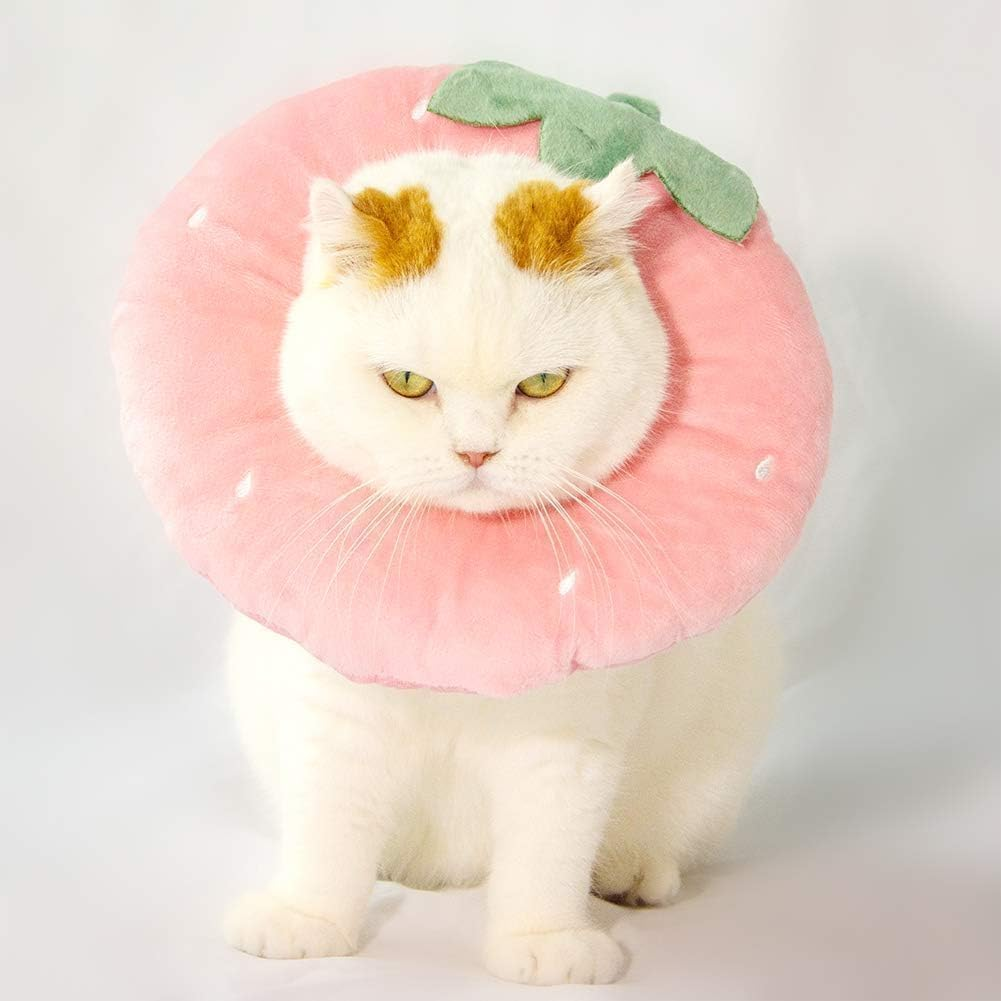 Adjustable Cat Recovery Collar Soft,Cute Pet E-Collar Neck Cone after Wound Healing Protective Cone Fit for Kitties, Small Dogs (Pink Strawberry, S) image number 5