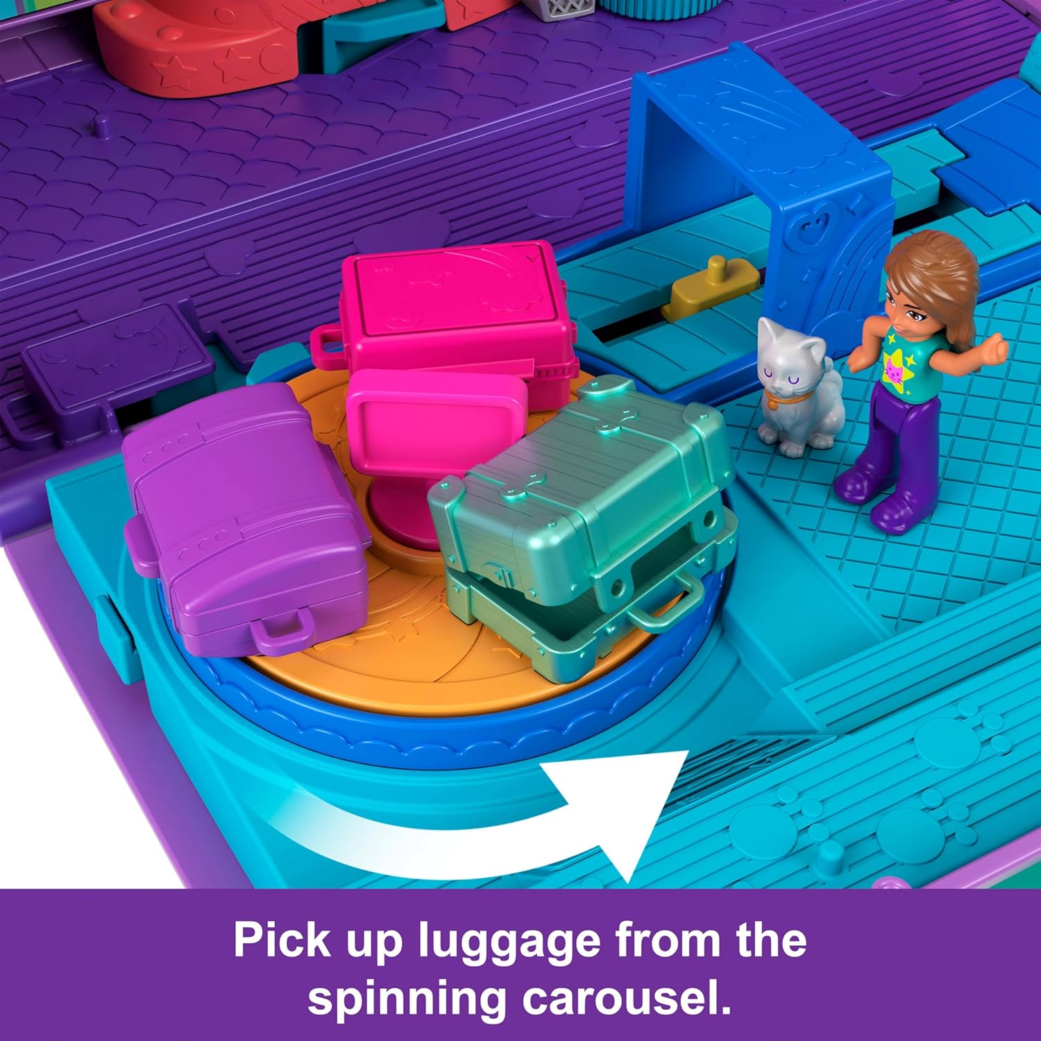 Polly Pocket Dolls and Playset, Kitty Airways Airplane, Travel Toy with 2 Micro Dolls and Pet, Spinning Stage and Accessories (Amazon Exclusive) image number 2