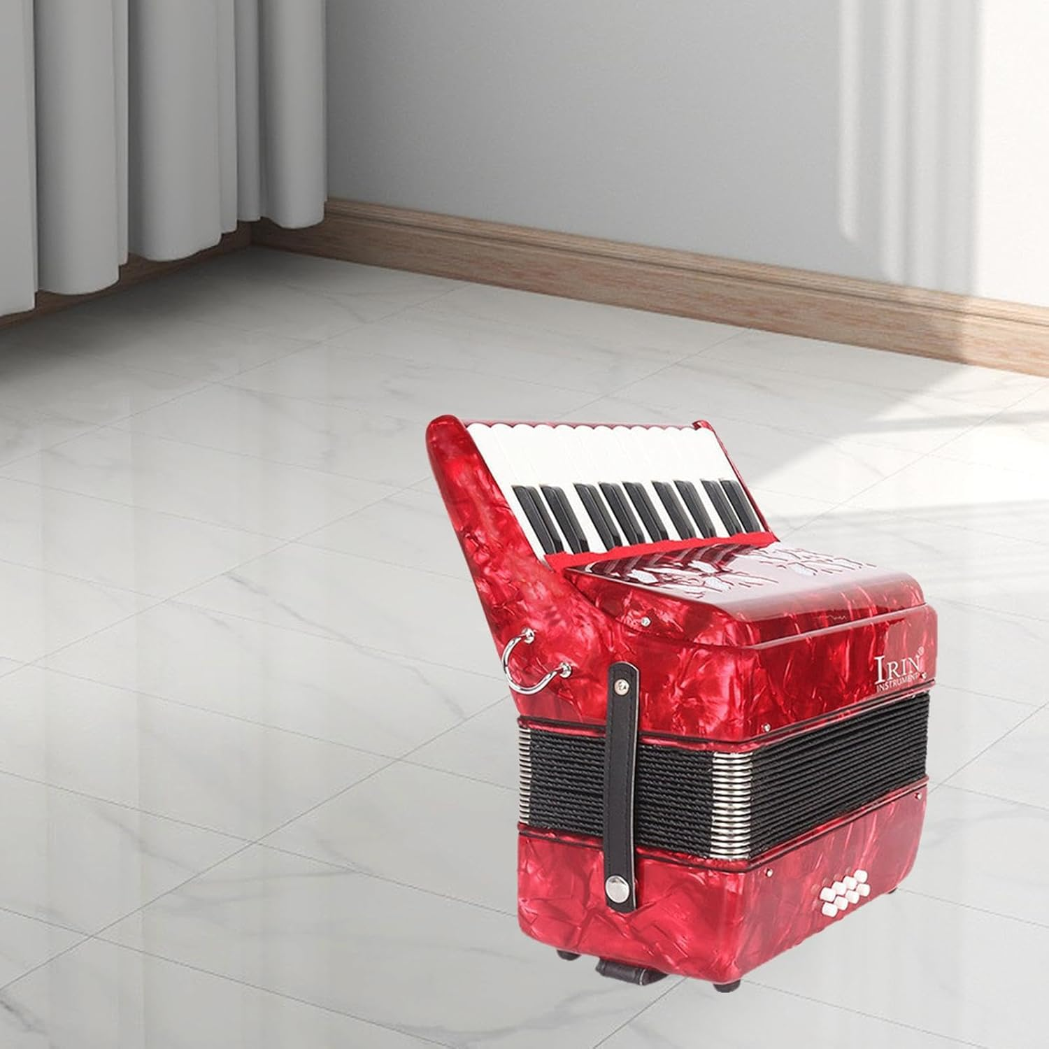 Generic 22 Keys Accordion with Strap, Piano Instrument for Music Lovers, Red