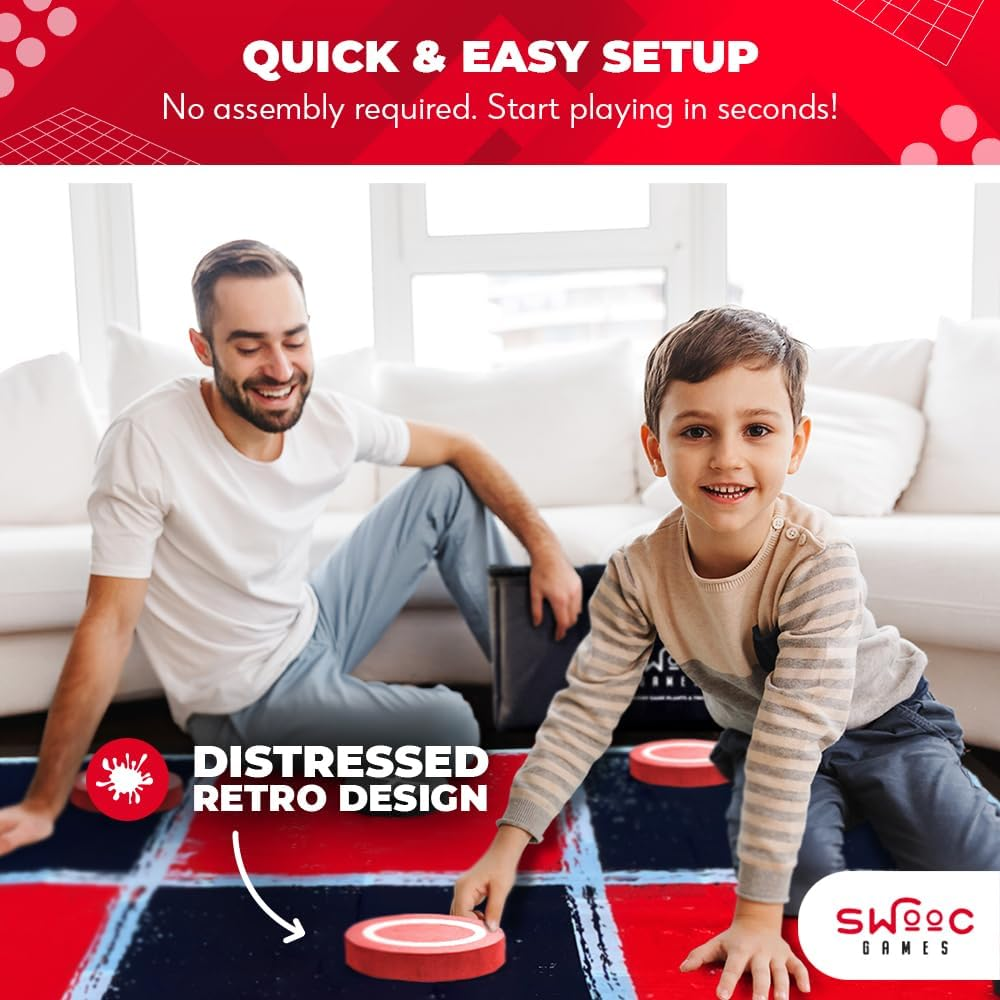 SWOOC Games - 2-In-1 Vintage Giant Checkers & Tic Tac Toe Game with Mat (4Ft X 4Ft) - 100% Machine-Washable Canvas with 5" Big Foam Discs - Yard Size Indoor and Outdoor Games for the Whole Family image number 2