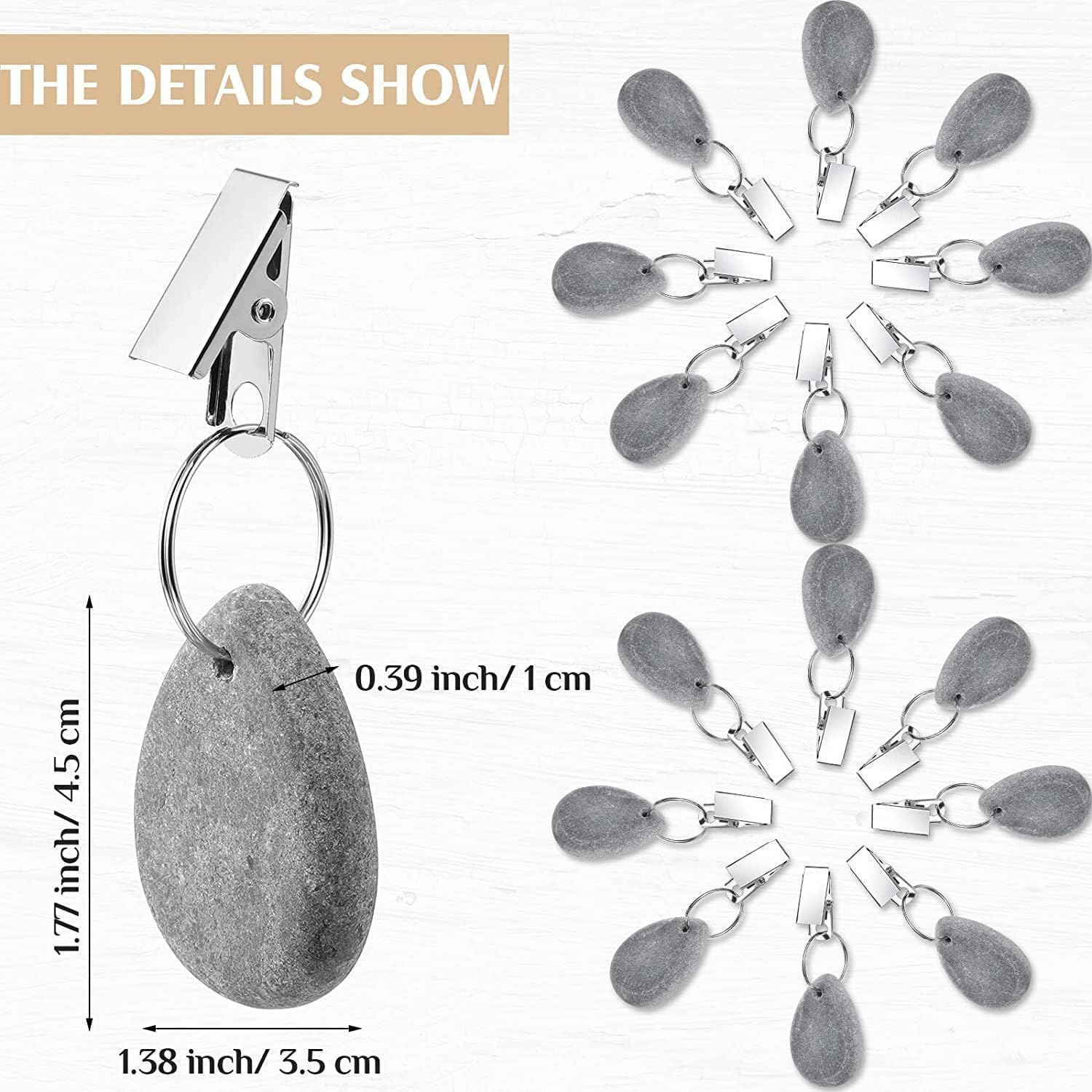 Tablecloth Weights Hangers,8 Pcs Tear Drop Marble Tablecover Weights, Tablecloth Pendant Stone Table Cover Weights with Metal Clips for Outdoor Party Picnic Table Decoration (Grey) image number 3