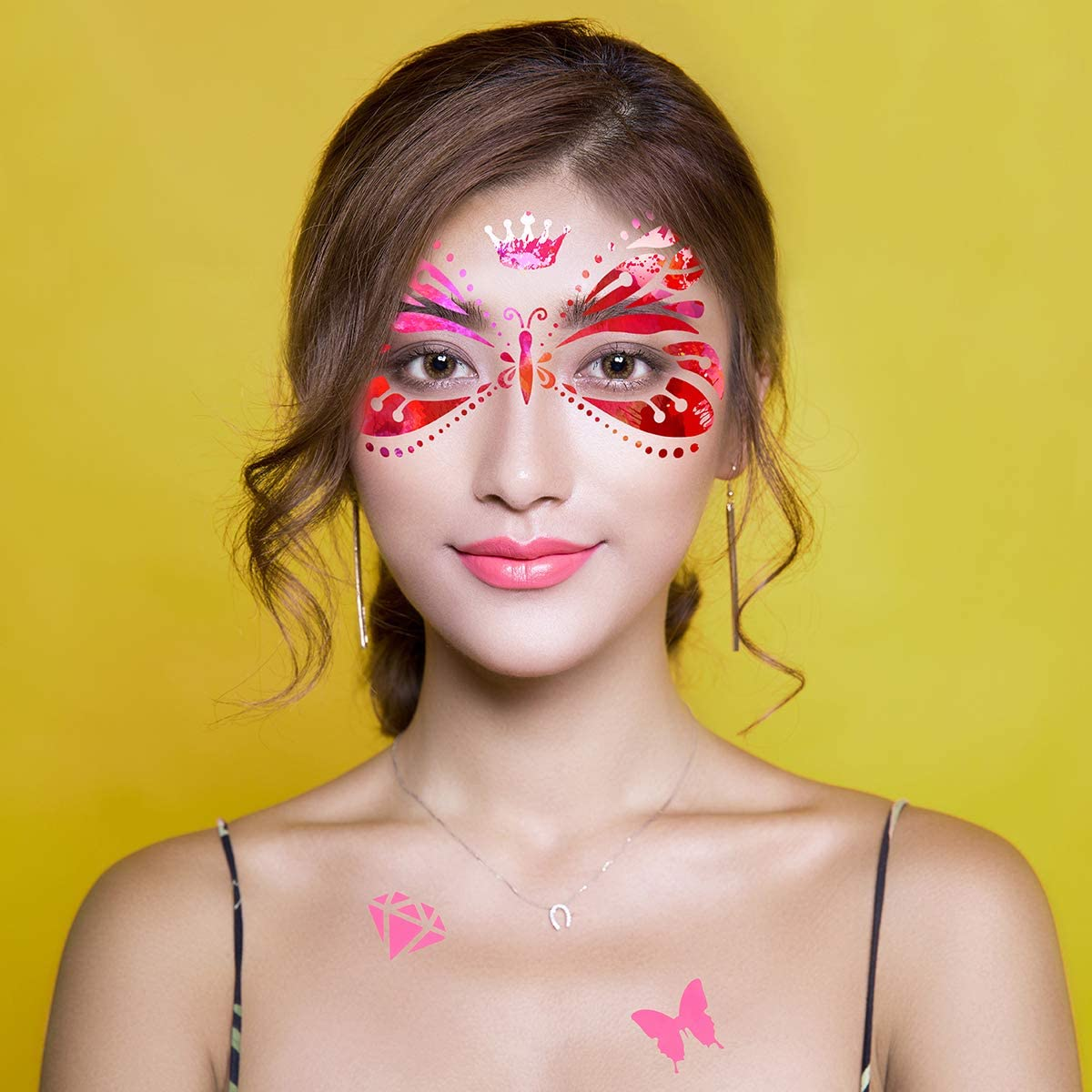 31 Pieces Face Stencils Kit, 17 Reusable Large Face Paint Stencils, 4 Small Stick Paint Stencils and 10 Pieces Painting Brushes for Kids Face Painting, Tattoo Stencils, Holiday Halloween Makeup image number 4