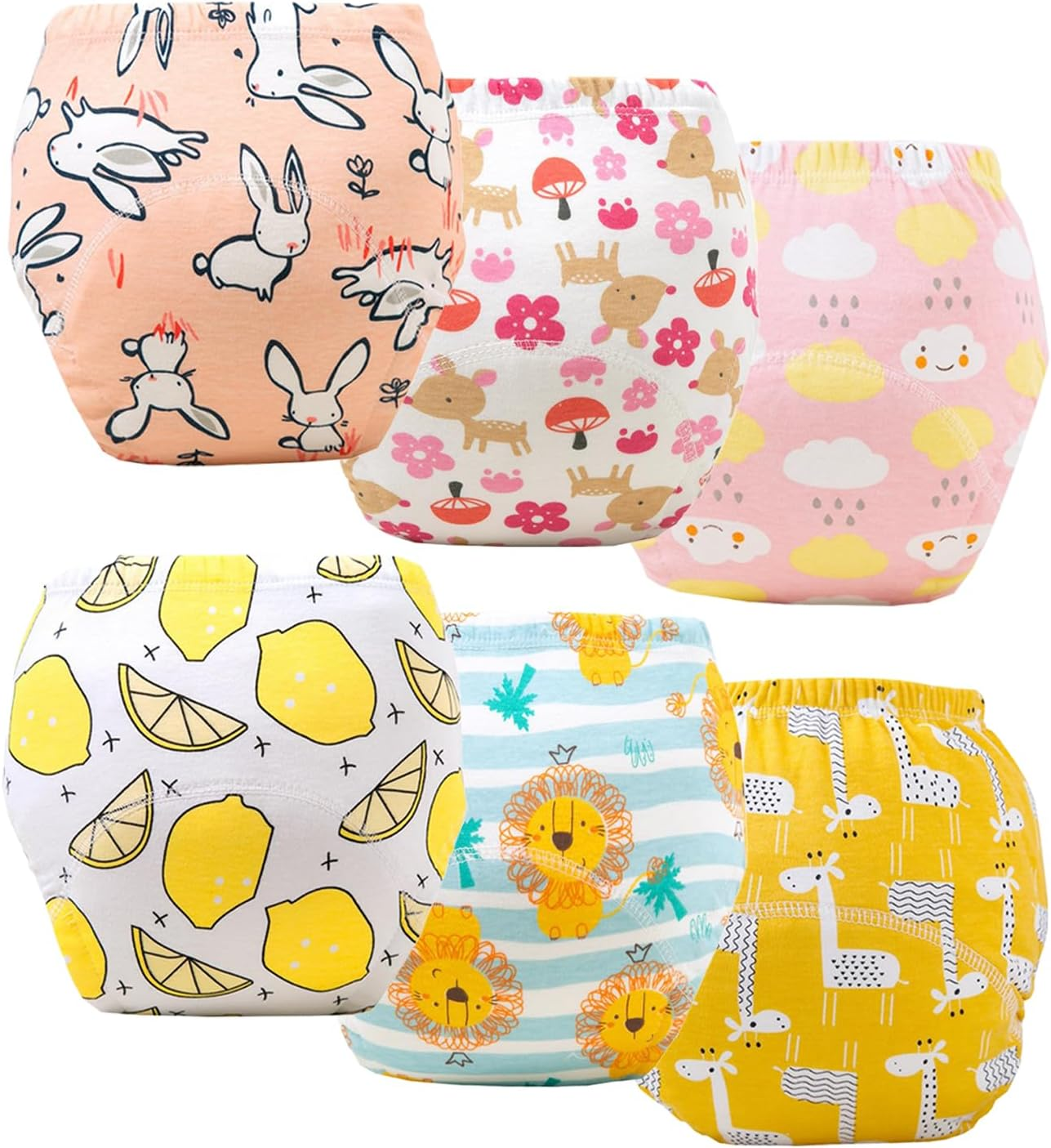 ZONEY 6 Packs Baby Cotton Reusable Training Pants, Potty Training Underwear for Boy and Girl, Learning Designs Training Underwear Pants,Fruit and Animal image number 3