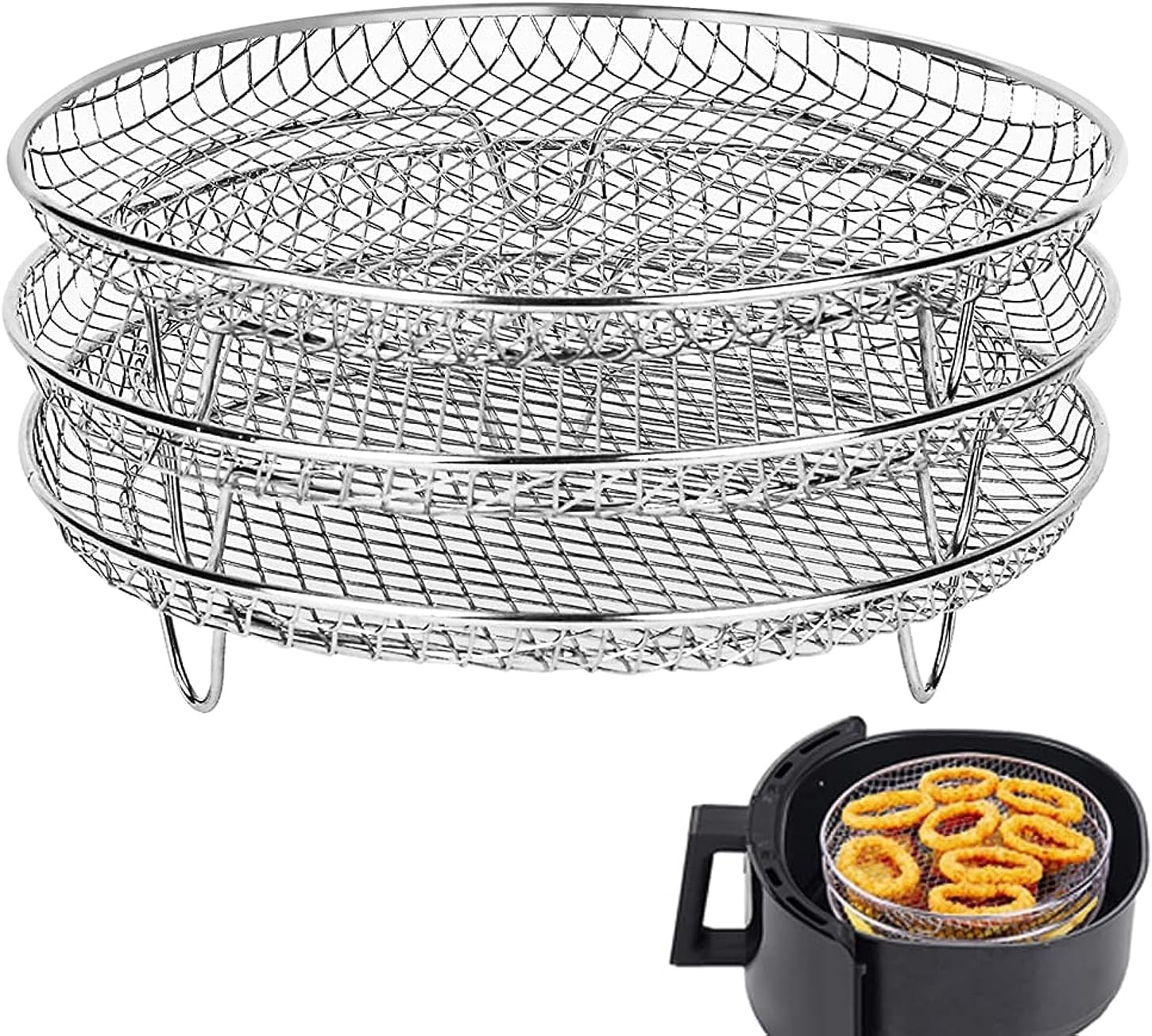 Air Fryer Accessories, Air Fryer Three Stackable Racks, Air Fryer Rack Stainless Steel Fit All 4.2Qt - 5.8Qt Air Fryer, Oven, Pressure Cooker image number 5