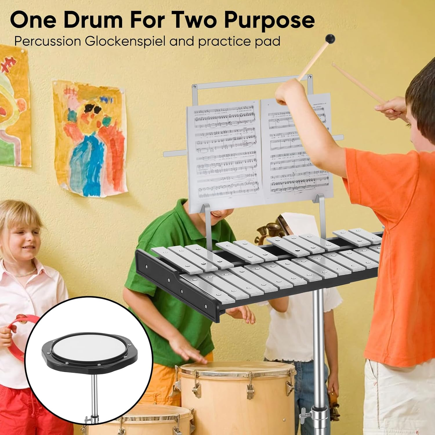 Glockenspiel Xylophone Bell Kit (32 Notes with Stand,Pad) image number 2