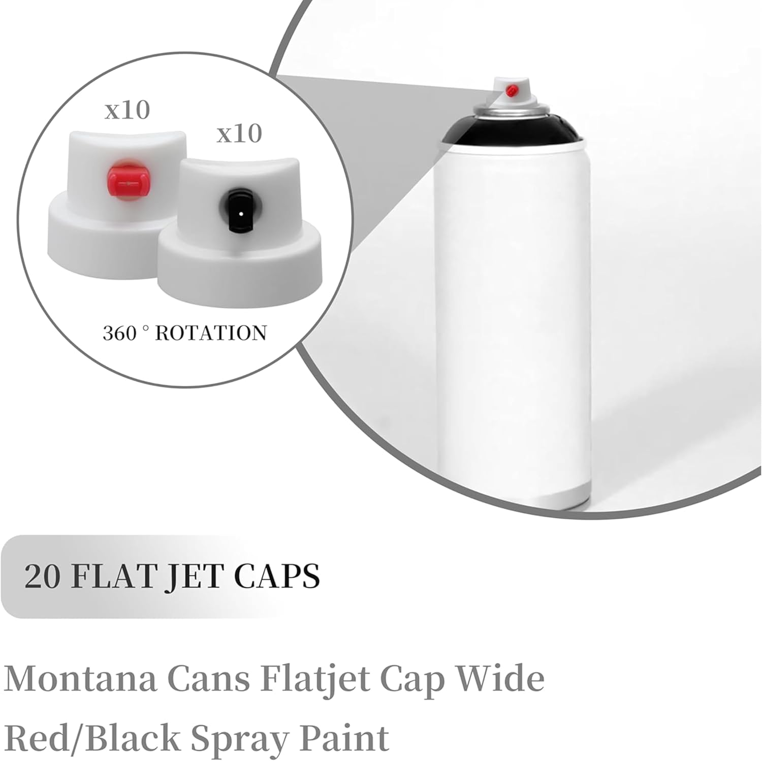20 Pack Flat Jet Spray Paint Caps -Graffiti Car Spray Paint Accessory Supplies for Graffiti,Calligraphy & Art, Compatible with Spray Cans, Red & Black Tips, Durable Paint Can Nozzles for Artists image number 5