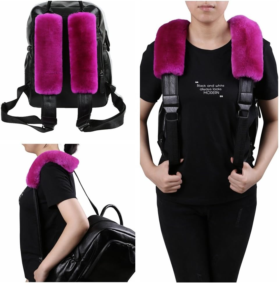 Dotesy Auto Genuine Sheepskin Seat Belt Cover,Universal Fuzzy Pure Wool Car Seatbelt Cover Shoulder Pads for Adults Kids Children,Safety Belt Strap Chest Protector Neck Cushion,Purple Pink image number 2