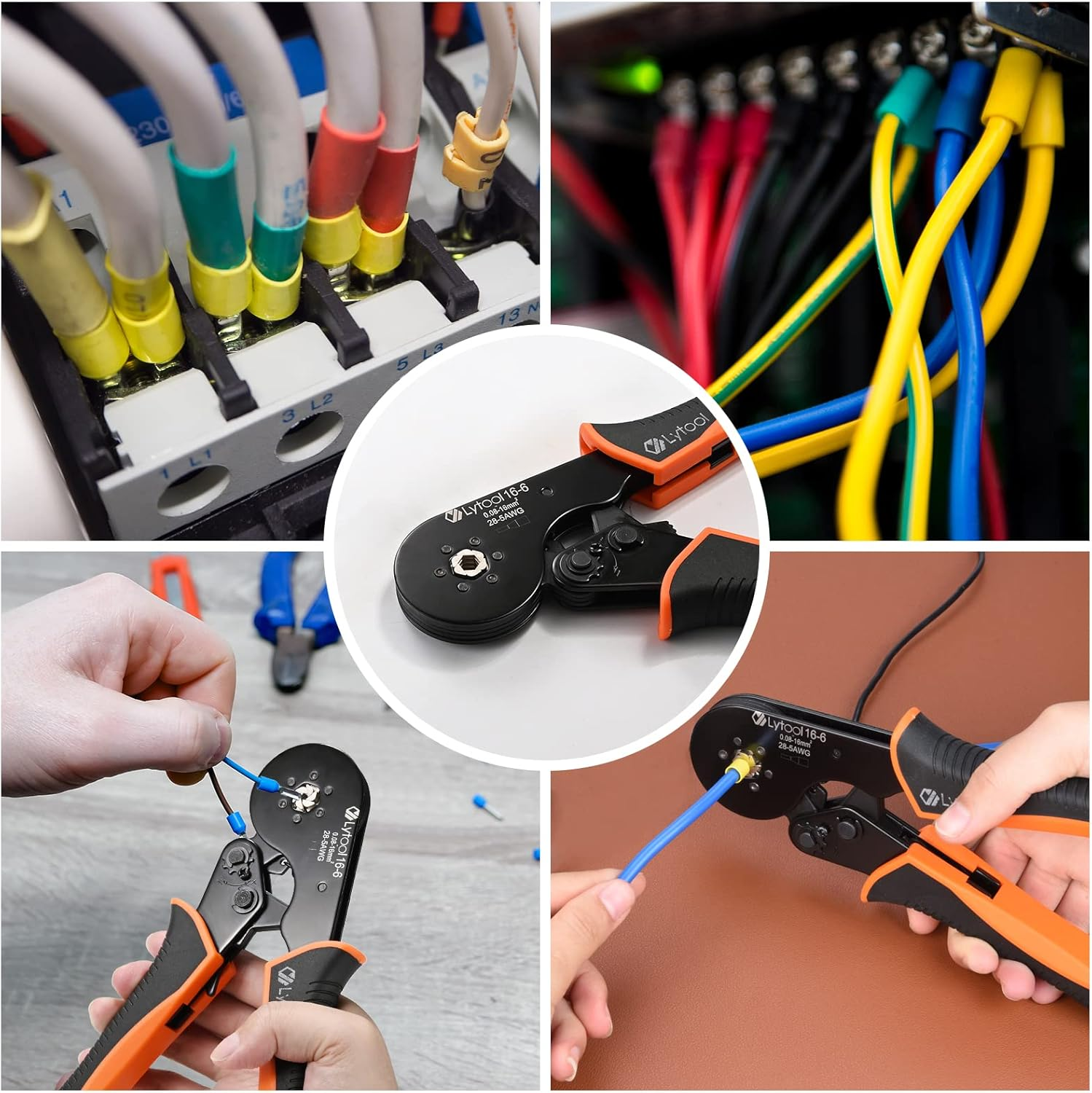 Ferrule Crimping Tools, Lytool 0.08-16Mm&sup2; Hexagonal Bootlace Ferrule Crimping Tool Kit Self-Adjustable Ratchet Crimping Pliers Set Wire Crimping Tool image number 3