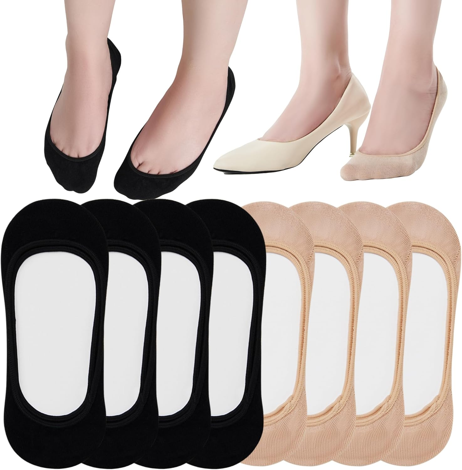 6 Pairs No Show Socks Womens, Ultra Low Cut Liner Non Slip Footies Socks for Flats Invisible Boat Shoe Size 5-9/9-11