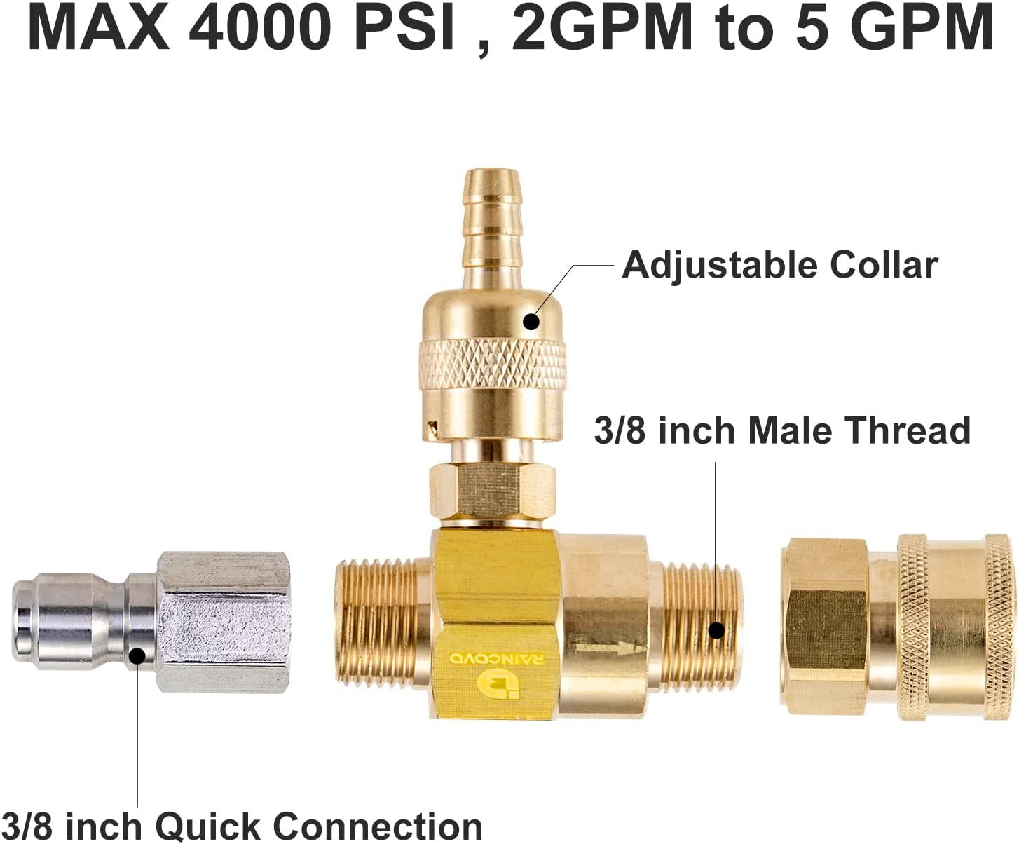 Downstream Injector for Pressure Washer, Power Washer Chemical Injector Kit, Soap Injector, 3/8 Inch Quick Connect, 4000 PSI image number 5