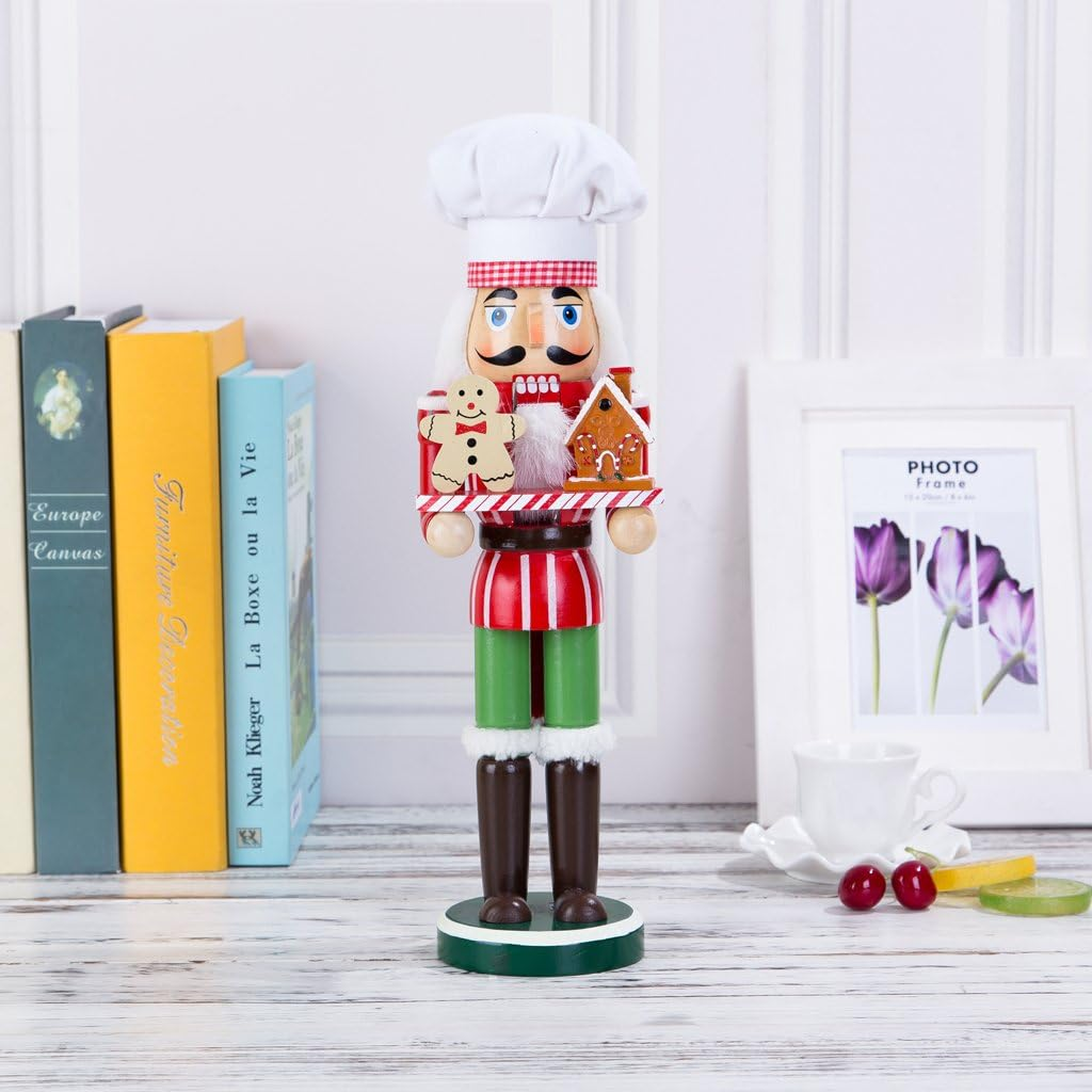 36CM Wooden Hand Painted Cook with Tray Nutcracker Christmas Decorative Ornament Gifts image number 5