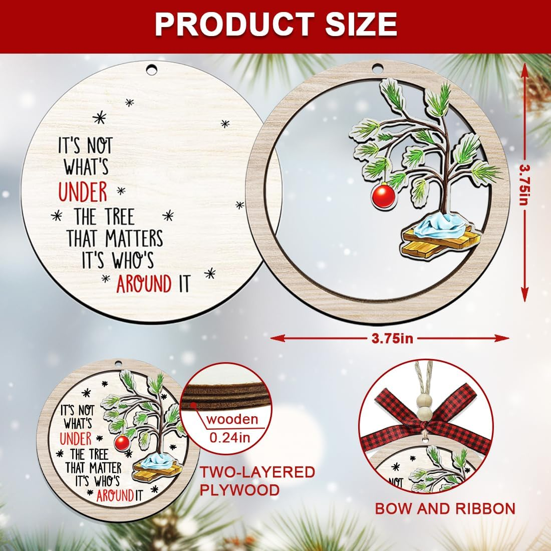 Christmas Ornaments 2025,Wooden Ornaments for Christmas Tree, Christmas Decorations Gifts for Women, Men, Vacation Ornament for Family, Sister, Friends, Meaningful Ornaments image number 4