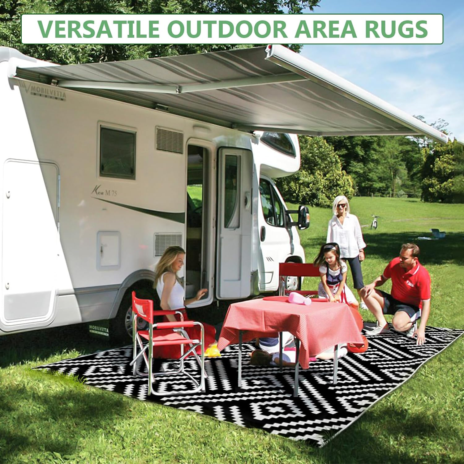 Geometric Extra Large Outdoor Rug(150X245Cm) - Reversible Portable Outdoor Plastic Straw Rug, Porch Rug, Waterproof Mat for Rv, Deck, Camping, Balcony, Patio (Geometric) image number 5