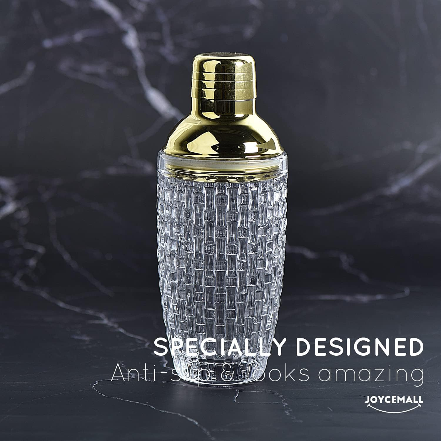 Glass Cocktail Shaker Kit, 13 Ounce Martini Mocktail Making Set with Leakproof Metallic Steel Lid & Strainer for Home Use & Bar Cart Gold - Silver image number 4