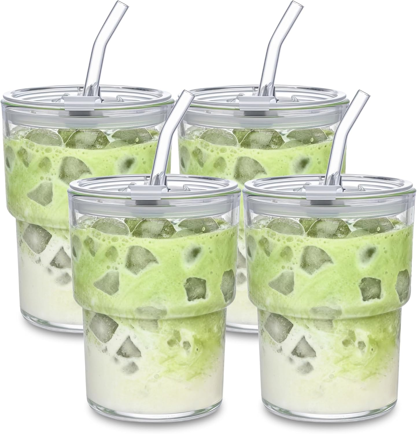 13Oz Glass Tumbler with Straw and Lid Sealed, Carry on Reusable Iced Coffee Cups,Thick Wall Glass Coffee Drinking Glassware Cups