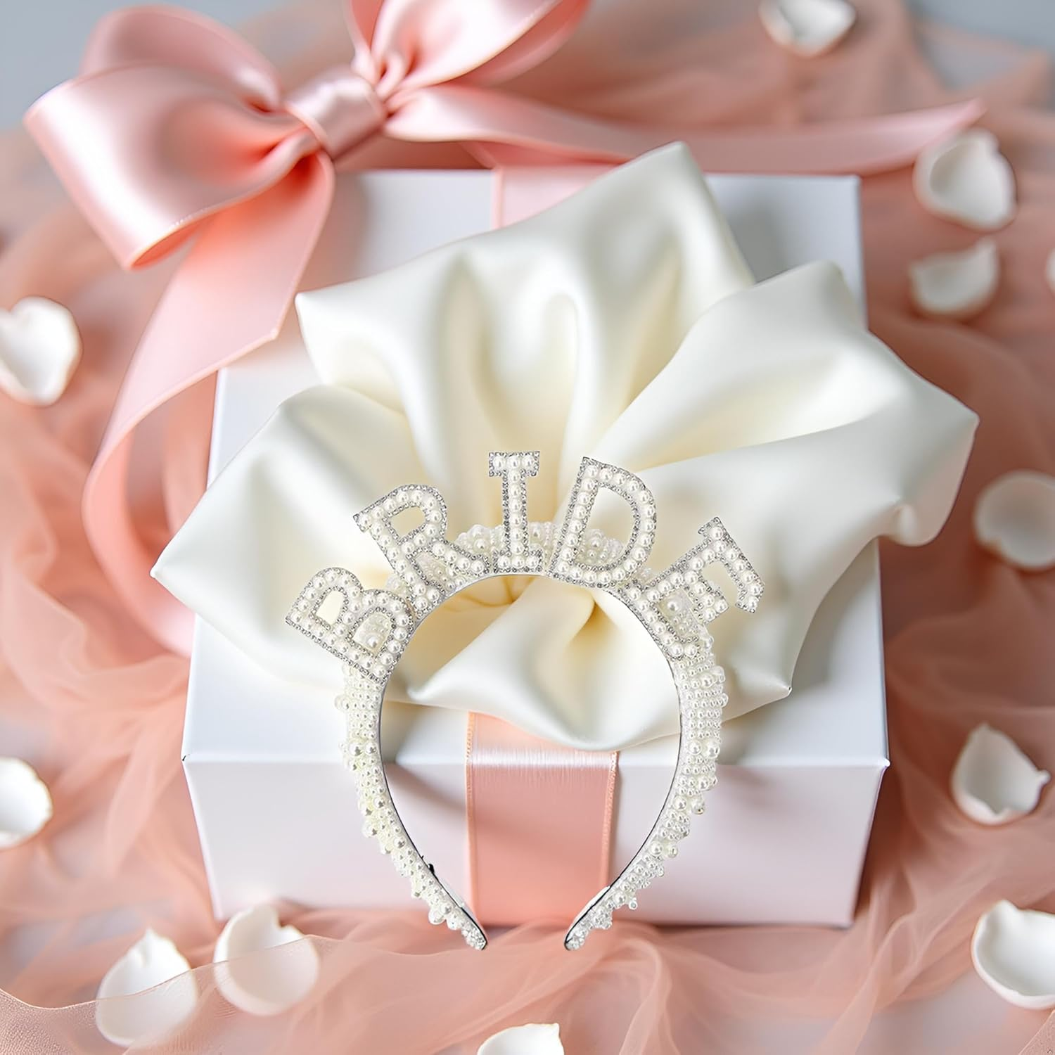 Homesogood Pearl Bride Headband Decoration,Elegant Bachelorette Party Decorations Pearl Bridal Hairband Ornament Bride Accessories for Wedding image number 5