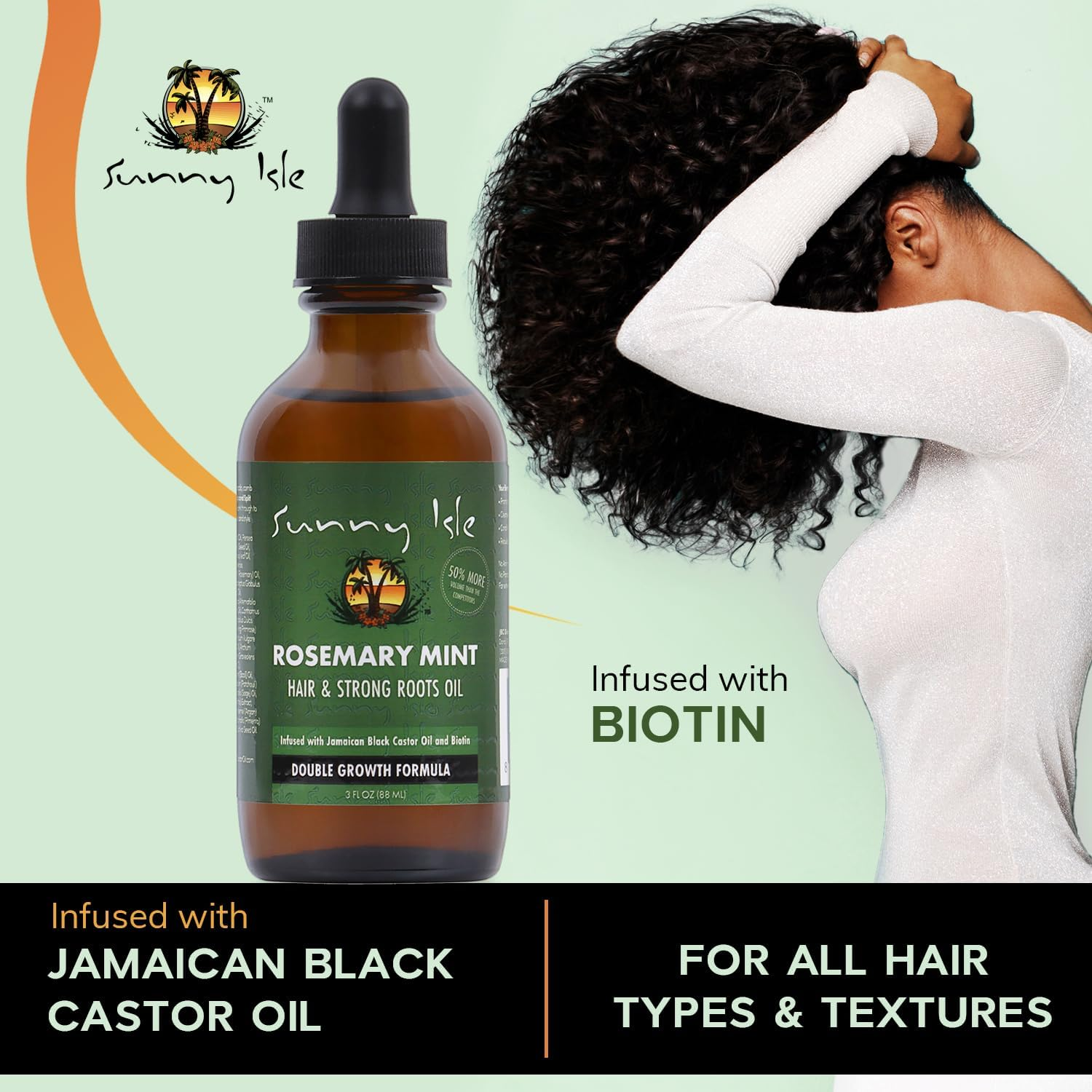 Sunny Isle Rosemary Mint Hair and Strong Roots Oil 3Oz, Infused with Biotin & Jamaican Black Castor Oil to Strengthen Hair, Dry Scalp, Split Ends image number 3