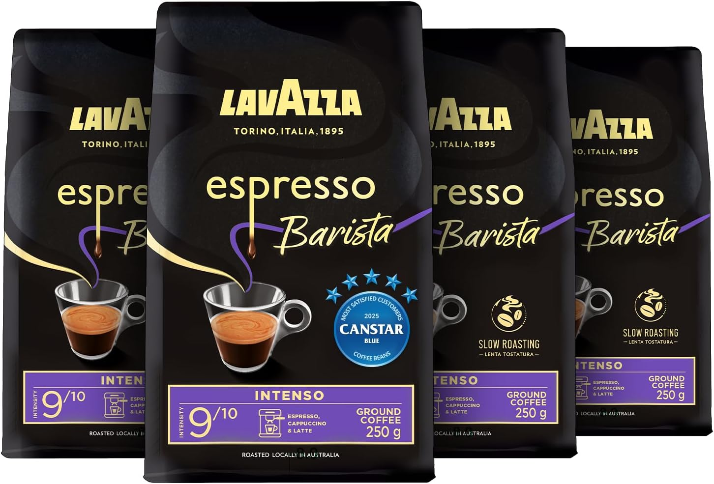 Lavazza, Espresso Barista Intenso, 1Kg, Ground Coffee from Drum Roasted Coffee Beans, Ideal for Moka Pot, Notes of Cocoa and Wood Notes, Arabica and Robusta, Intensity 9/10, Medium Roasting, 4X250G image number 0