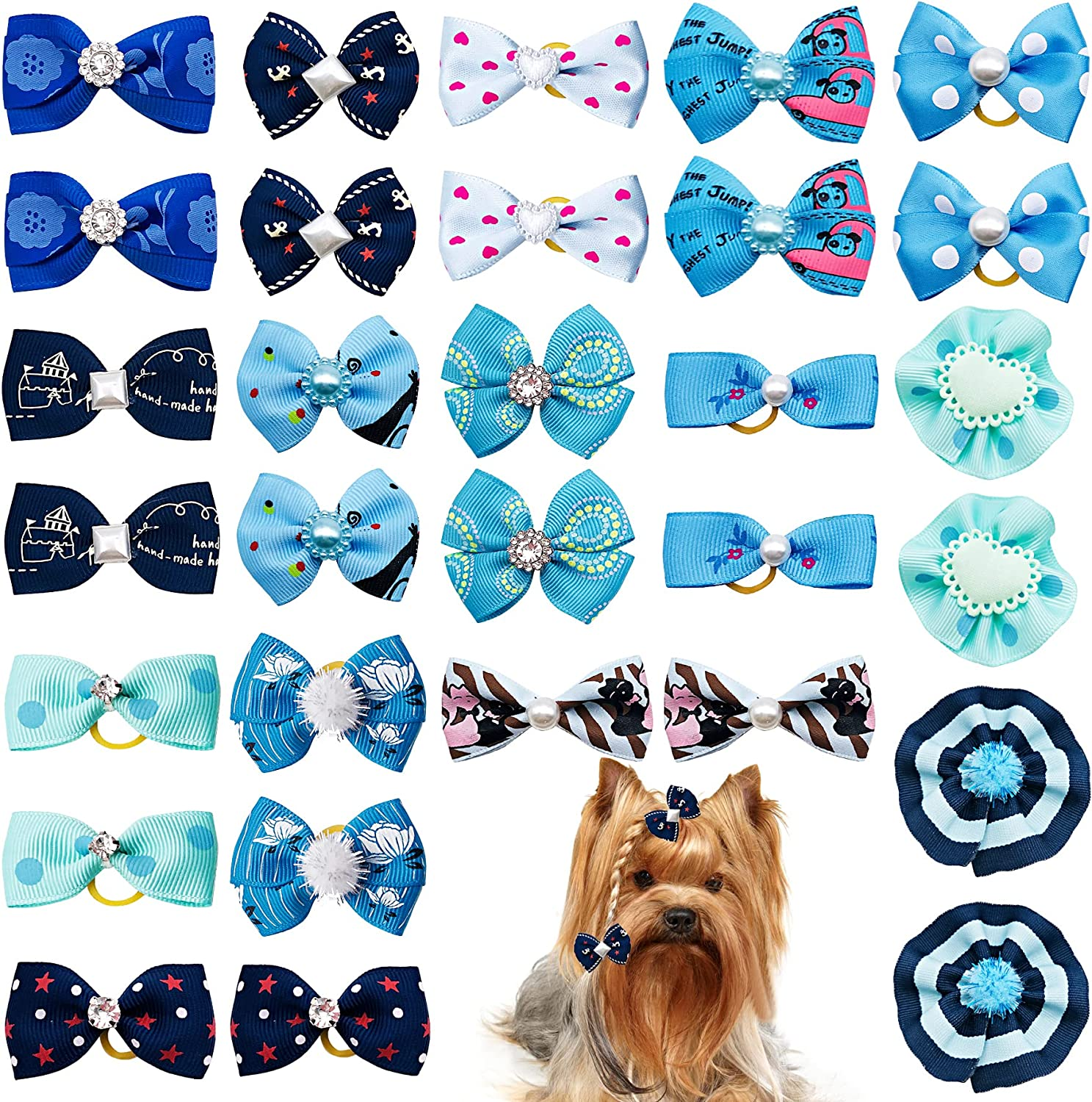 30PCS/15PAIRS Purple Dog Hair Bows with Rubber Bands Puppy Hair Bowknot Top Knot Elastic for Girl Female Doggy Cat Rabbit Poodle Pet Animal Grooming Accessories Attachment&hellip;