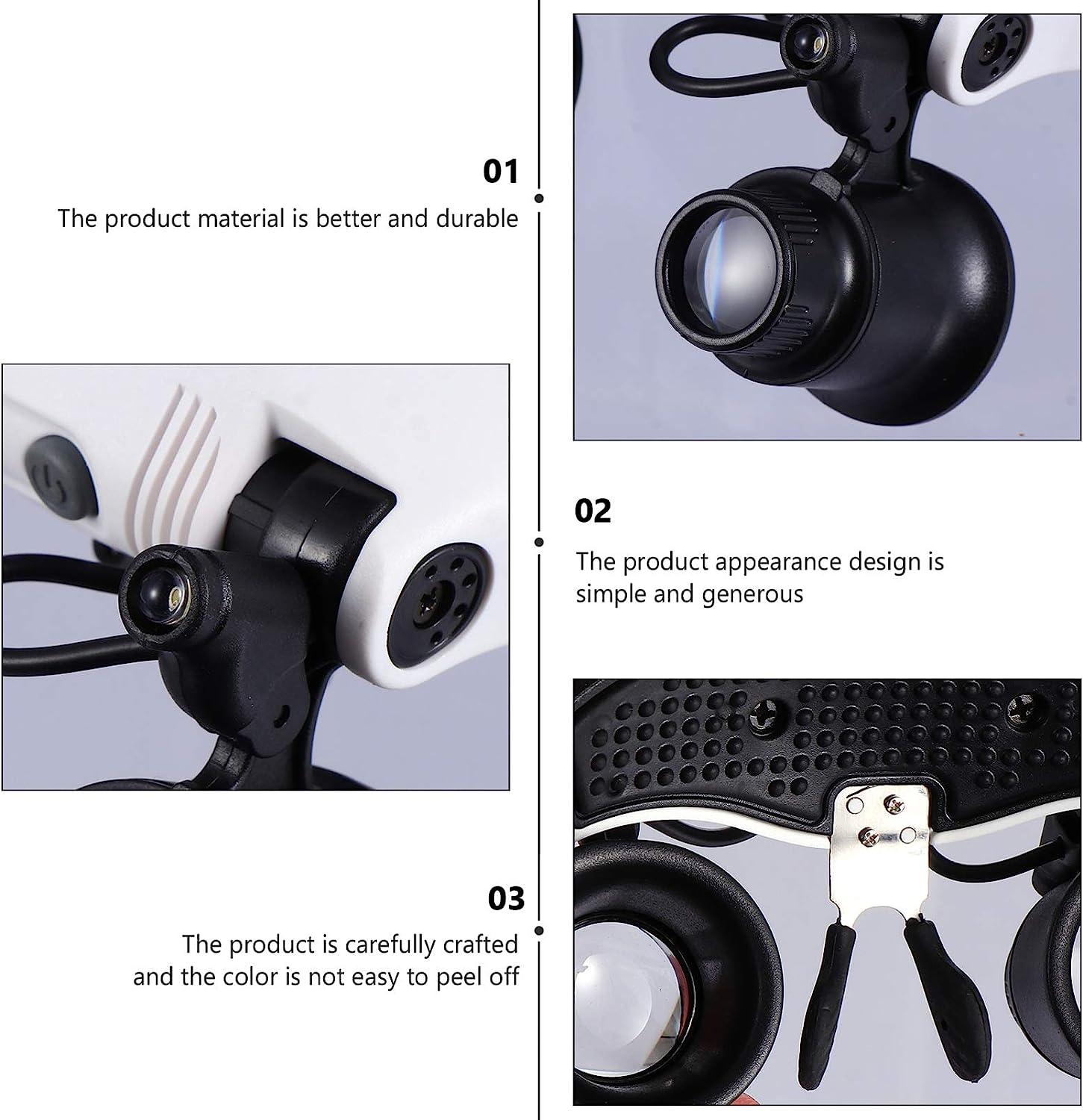 POPETPOP 1 Set Head Mount Magnifier Glasses Headband Magnifying Glass Handsfree Magnifier with Light for Jewelers Sewing Crafts Hobbies Repair 10X,15X,20X,205X image number 1