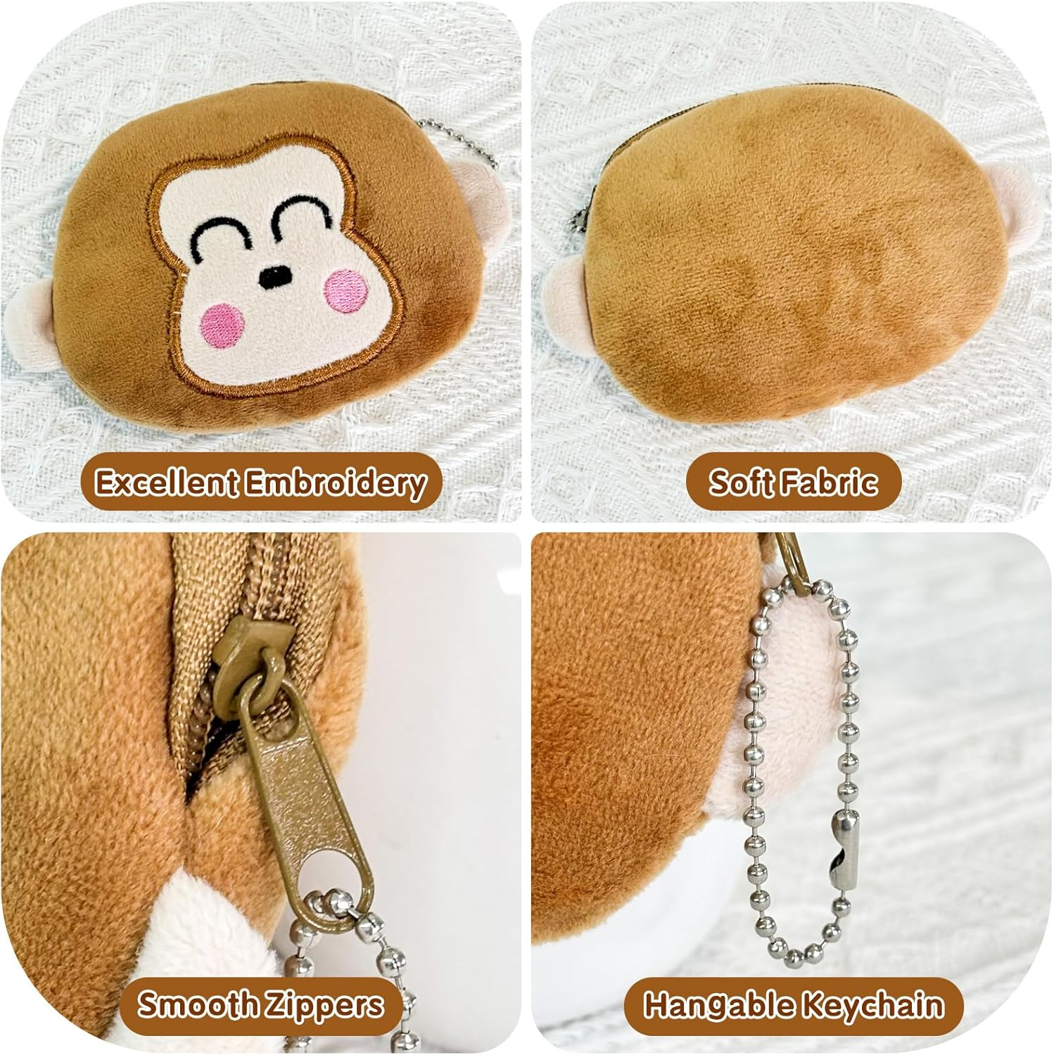 8 Pack Small Cute Coin Purse Pouch Bulk with Keychain for Kids Party Bag Fillers, Zipper Plush Animal Coin Purse Wallet Pouch for Bithday Party Favors Classroom Rewards School Kids Activity image number 1