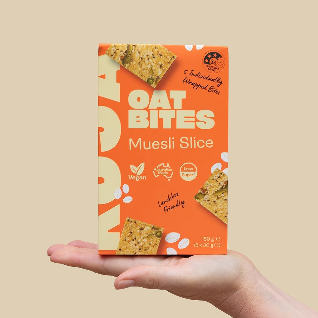 KOJA Health Oat Bites Multipack 5X30G Muesli Slice - 3.5 Health Star, All Natural, Less Sugar, Australian Made, Lunchbox Friendly (Pack of 6 5X30G Cartons) image number 4