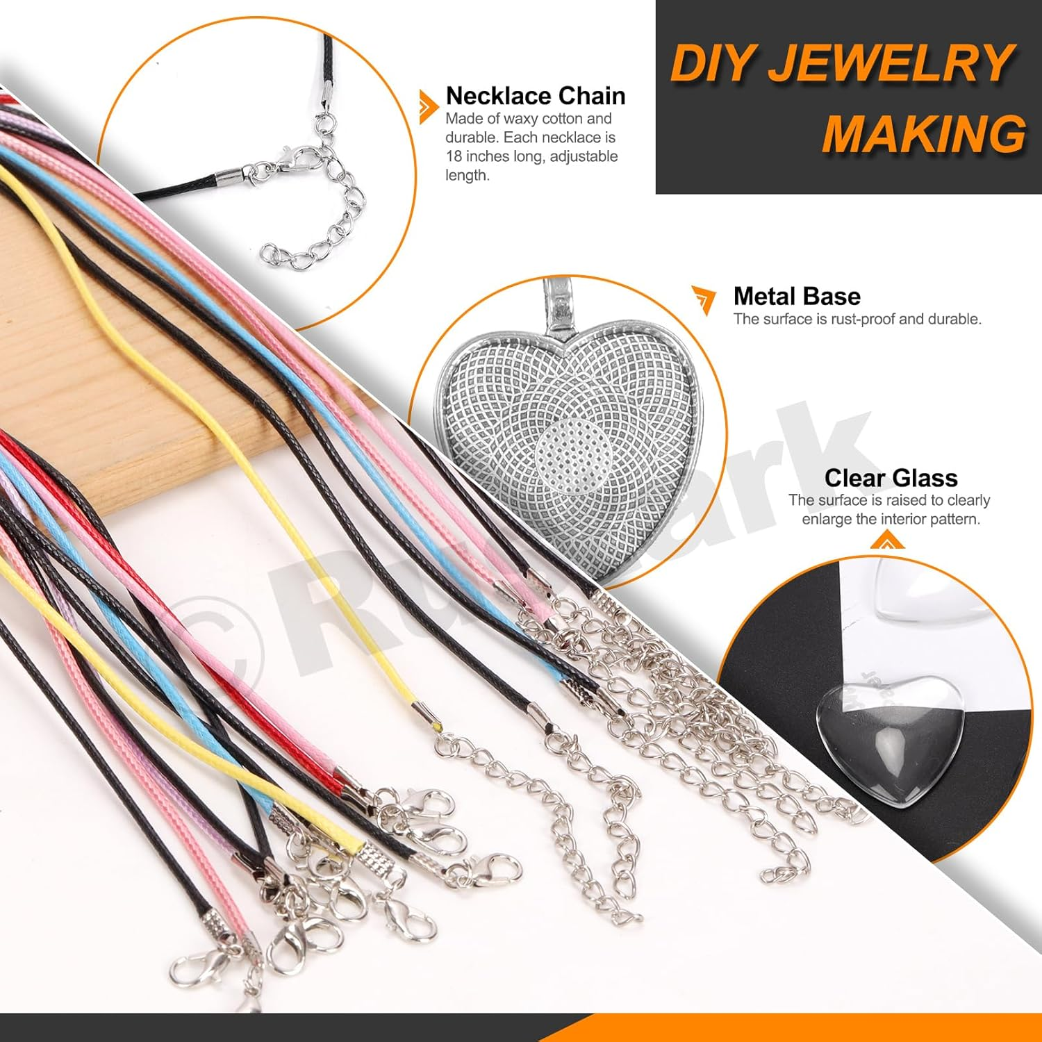 Rustark 100Pcs 5 Styles Pendant Trays Assortment Kit round Pendants Trays Set with Clear Glass Cabochon for Jewelry Making Crafting DIY Making - 3 Colors - 25Mm Heart Shaped Pendants Trays Kit image number 2