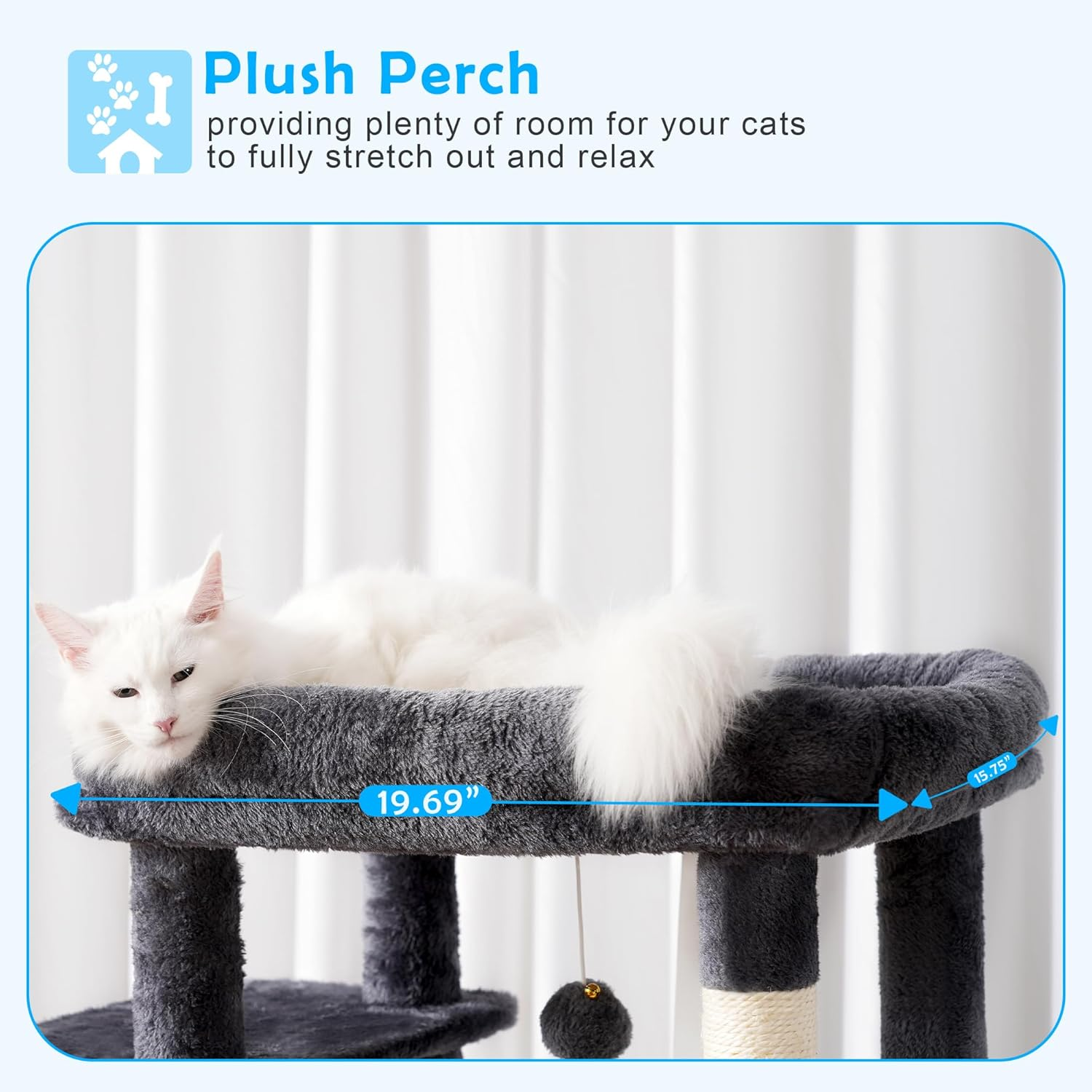 Hey-Brother Cat Tree with Large Top Perch and Hammock, 150 Cm Multi-Level Cat Tower for Indoor Cats, Cat Condo with Sisal-Covered Scratching Posts, Smoky Gray MPJ057G image number 1