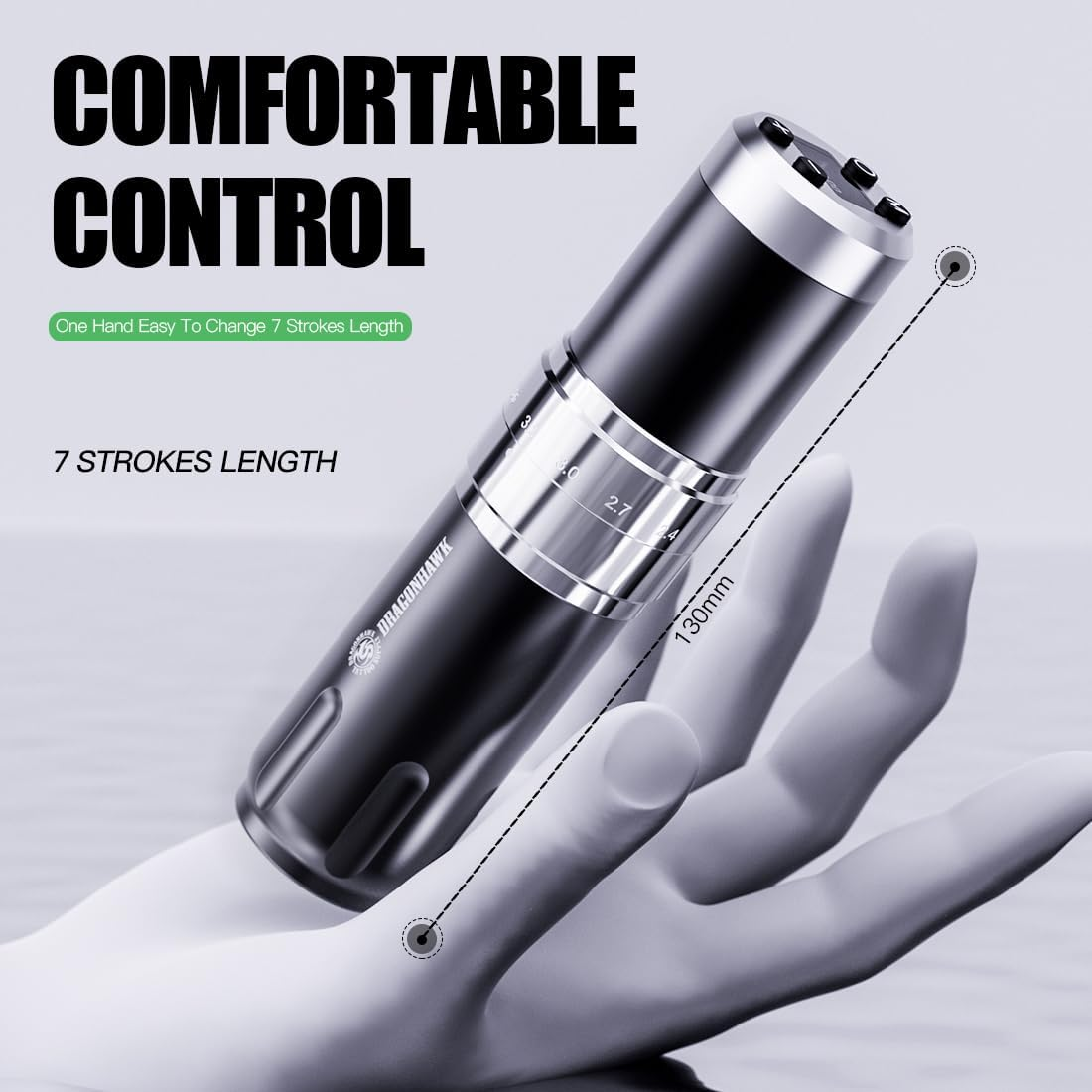 Dragonhawk Wireless Tattoo Gun Machine 2 Batteries 1500Mah 7 Strokes Length 2.4Mm - 4.2Mm for Beginners image number 4