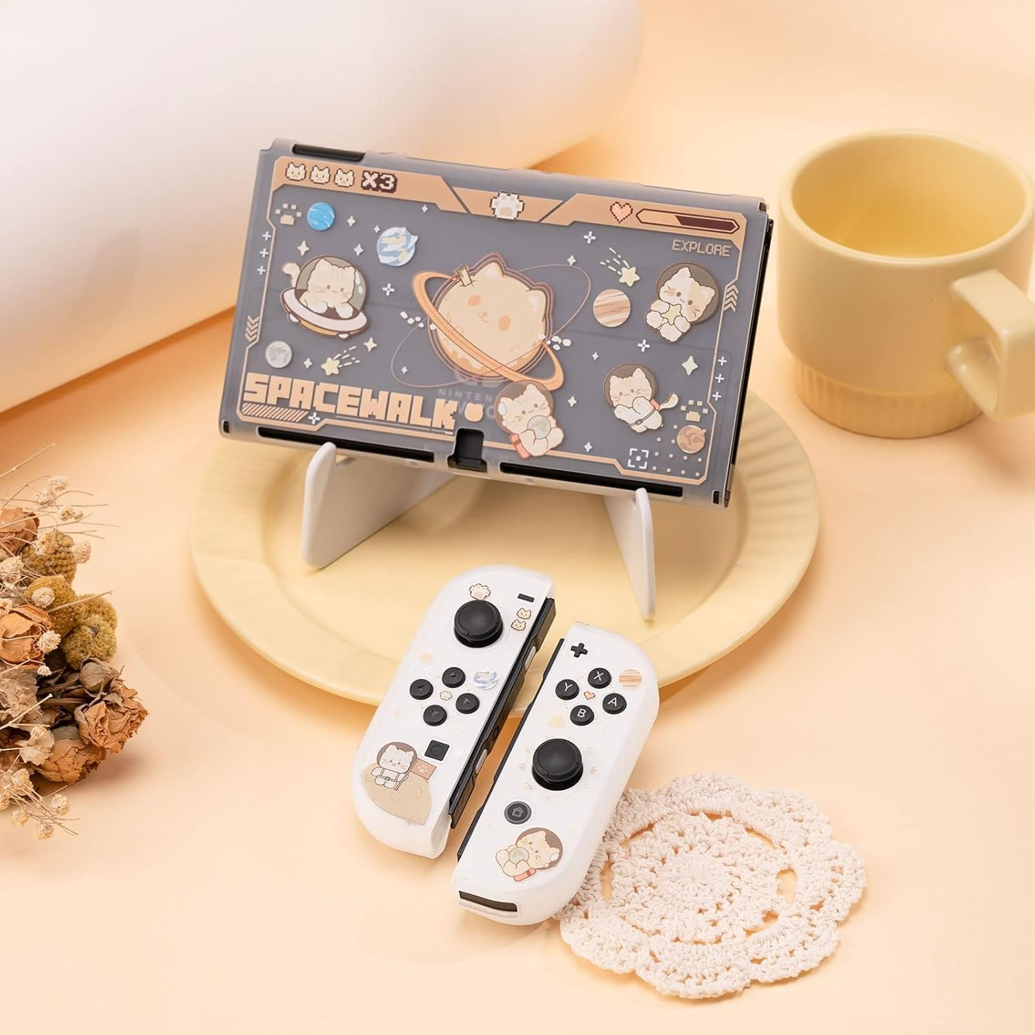 Geekshare Protective Case Slim Cover Case Compatible with Switch OLED and Game Console - Shock-Absorption and Anti-Scratch - Space Cat image number 4