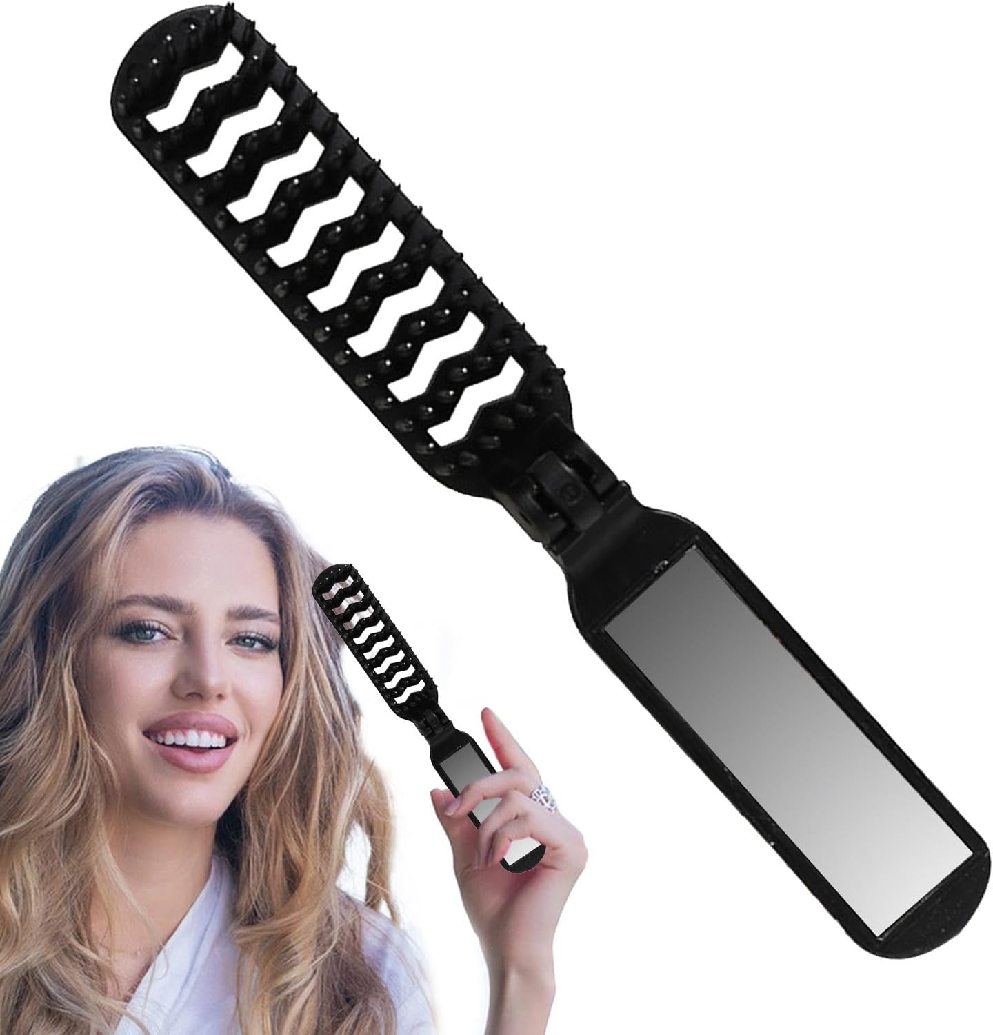 Folding Hair Brush, Travel Hair Brush | Foldable Hair Comb with Mirrors,Pocket Comb for Thick Curly Hair,Travel Hair Brush Foldable Travel Hair Brush P image number 3