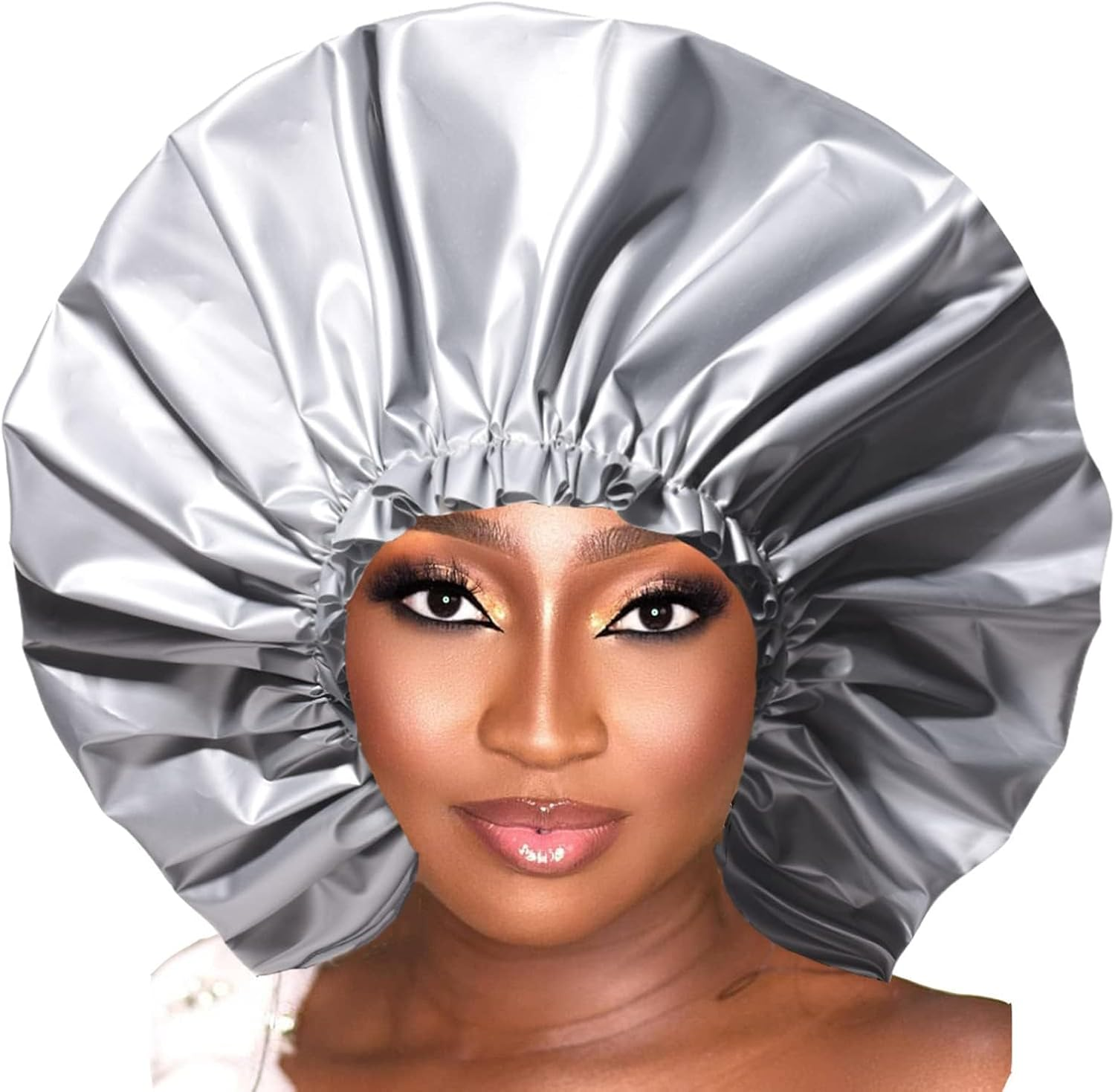 Shower Cap for Women,Extra Large & Waterproof & Reasuable Shower Caps 2 Packs Bath Caps for Braids Long Hair(Grey and Red) image number 6