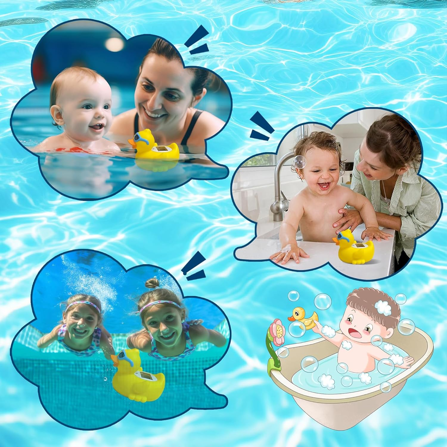 Baby Bath and Room Thermometer - Floating, Auto Sleep Mode, Adjustable Alerts, Safety Certified - Beach Duck image number 1