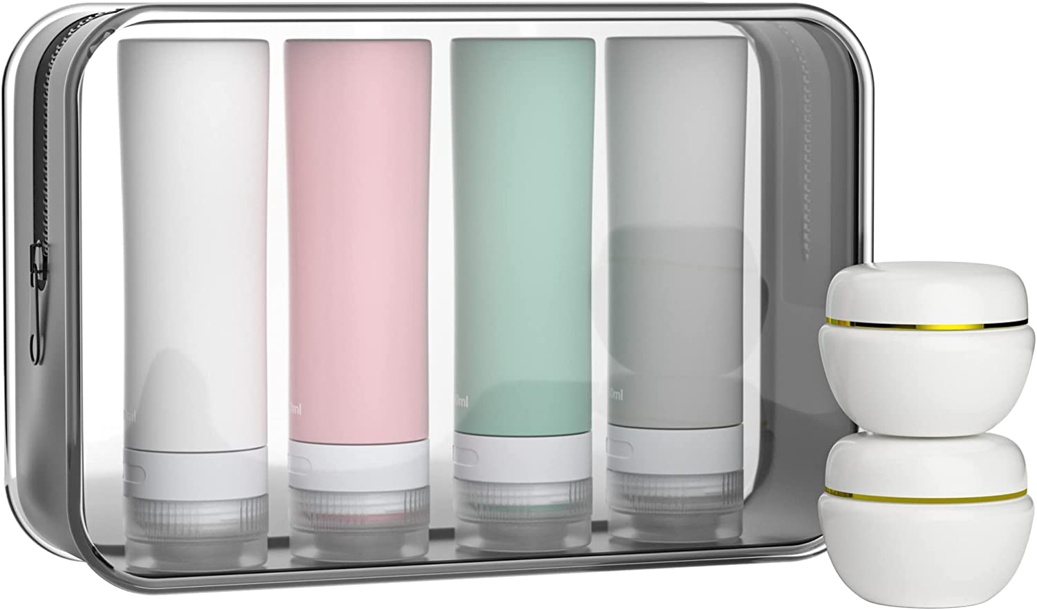 6-Piece Toiletries Set, Four 80ML Leak-Proof Silicone Squeezable Travel Bottles and Two 20ML Cream Boxes for Shampoo Conditioner Lotion Body Wash and Cream Cream&hellip; image number 2