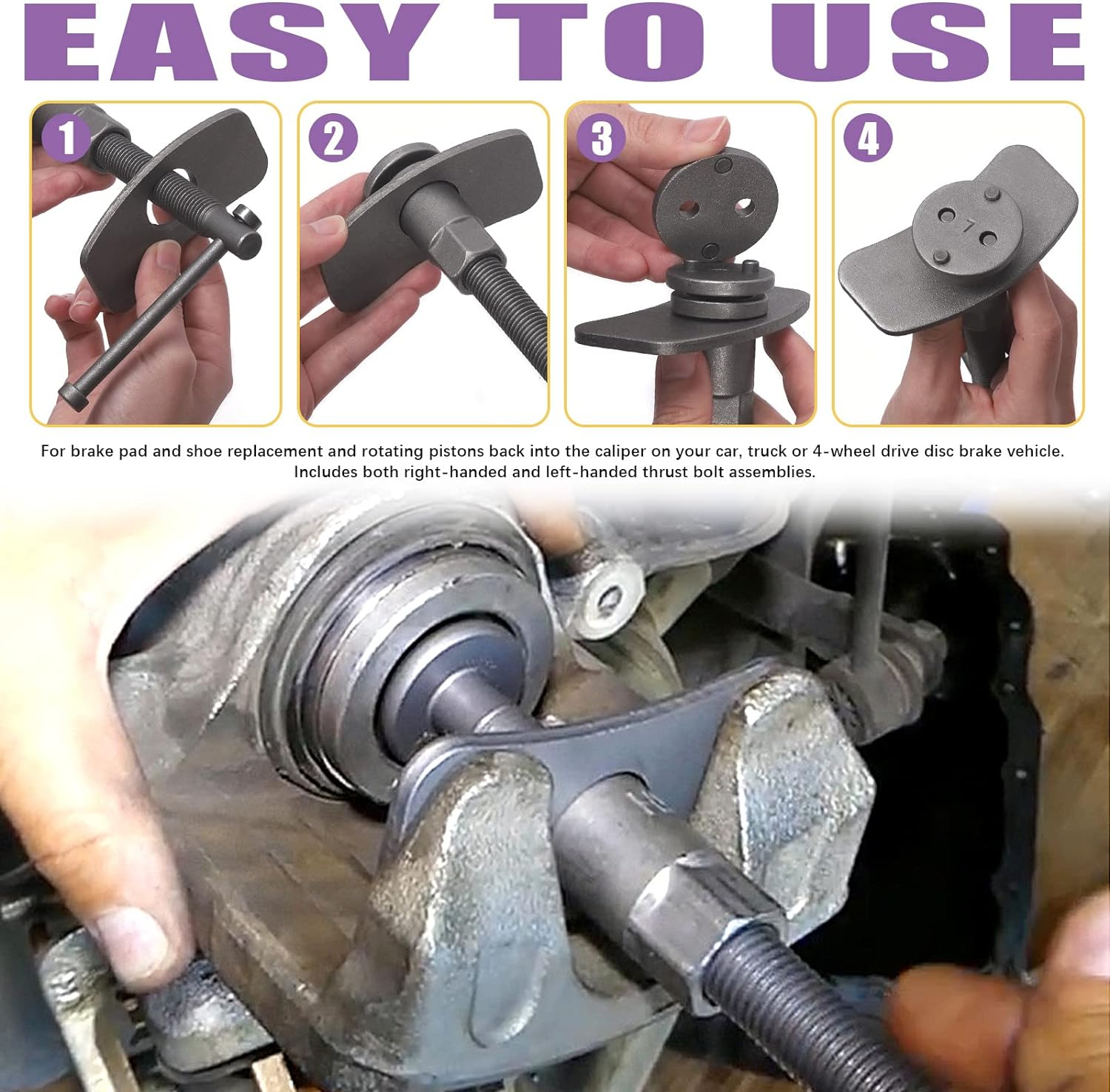 Swpeet 22Pcs Heavy Duty Disc Brake Piston Caliper Compressor Rewind Tool Set Wind Back Tool Kit, Compressor Rewind Tool Set for Brake Pad Replacement Reset, Fits Most American European Japanese Autos image number 3