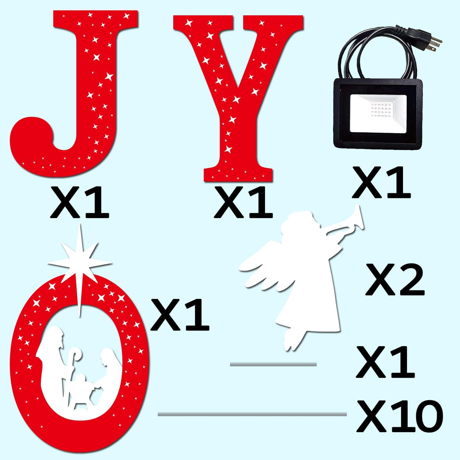 Outdoor Christmas Decorations -Joy Nativity Sets for Christmas Outdoor Xmas Nativity Lawn Religious Scenes Yard Decor with Stake for Home Lawn Red, White with Lamp (Red,White with Lamp) image number 1