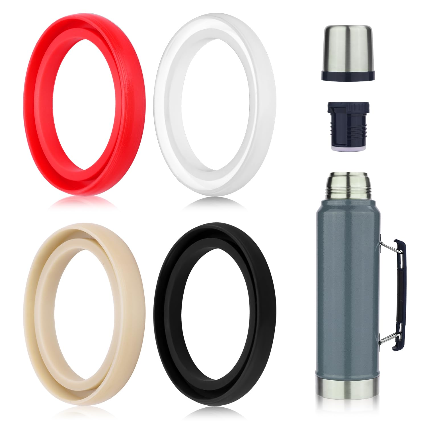 4-Pcs Silicone Replacement Gaskets Classic for Stanley, Sealing O Ring Gasket for Thermos Lid Compatible with Stanley Classic Vacuum Bottle Stopper (Red)