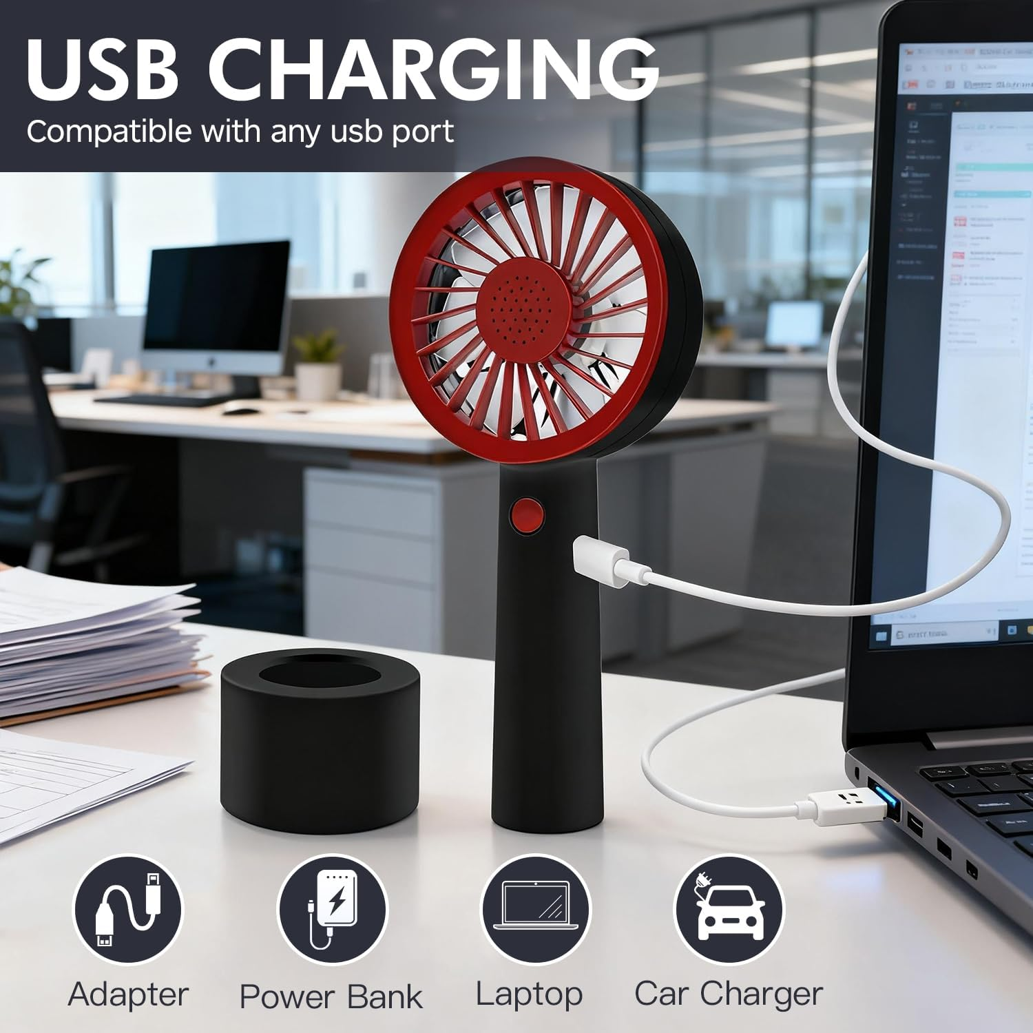 Portable Handheld Fan，Aromatherapy Diffuser Design, Personal Desk Fan with Base, 2000Mah Battery Powered Small Fan with 3 Speed, Rechargeable USB Fan for Outdoor, Travel Essentials