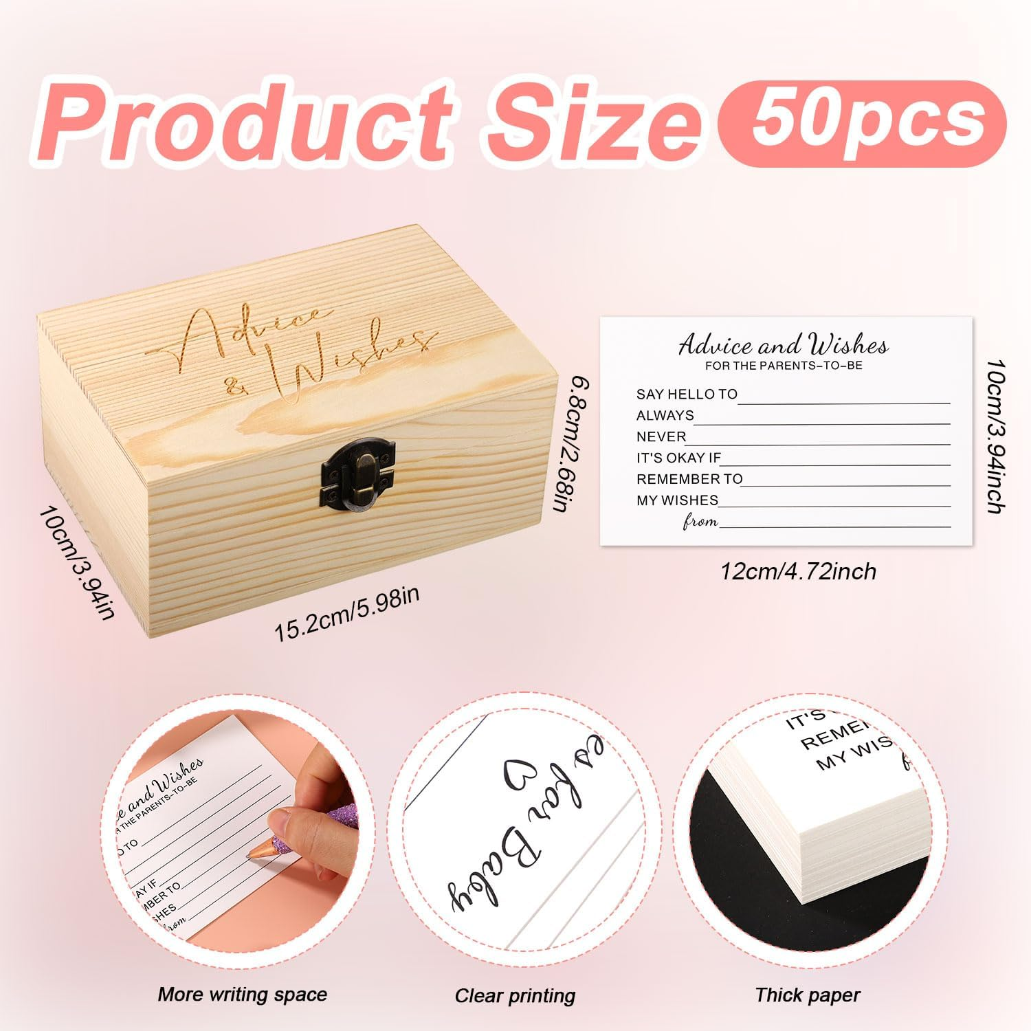 50Pcs Baby Shower Advice Cards with Wishes Box, Baby Prediction Cards Baby Shower Advice Cards Parents to Be, Box for Baby Shower Games Activities Decorations Guessing Game image number 4
