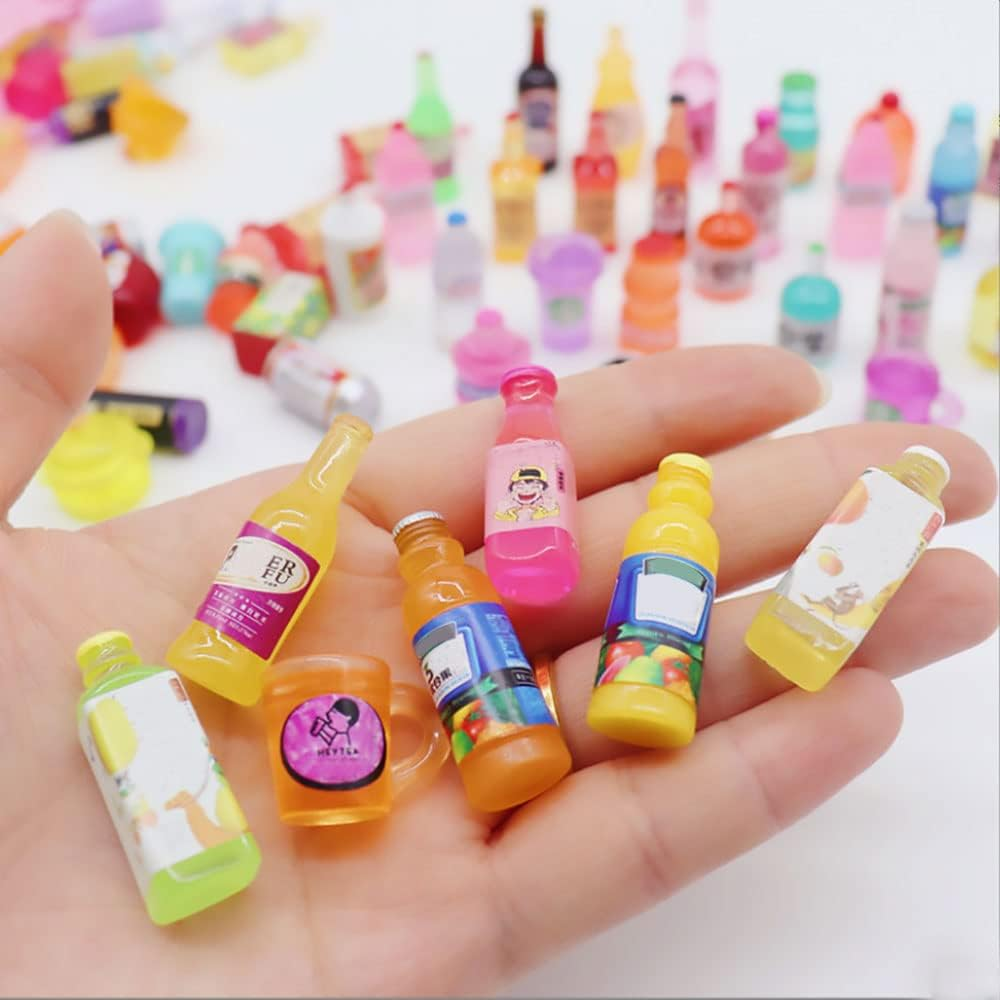 150Pieces Miniature Food Drink Bottles Adults Dollhouse,Soda Pop Cans Pretend Play Kitchen Cooking Game Party Accessories,Toy Hamburger Cake Ice Cream Tableware Doll House Landscape Party