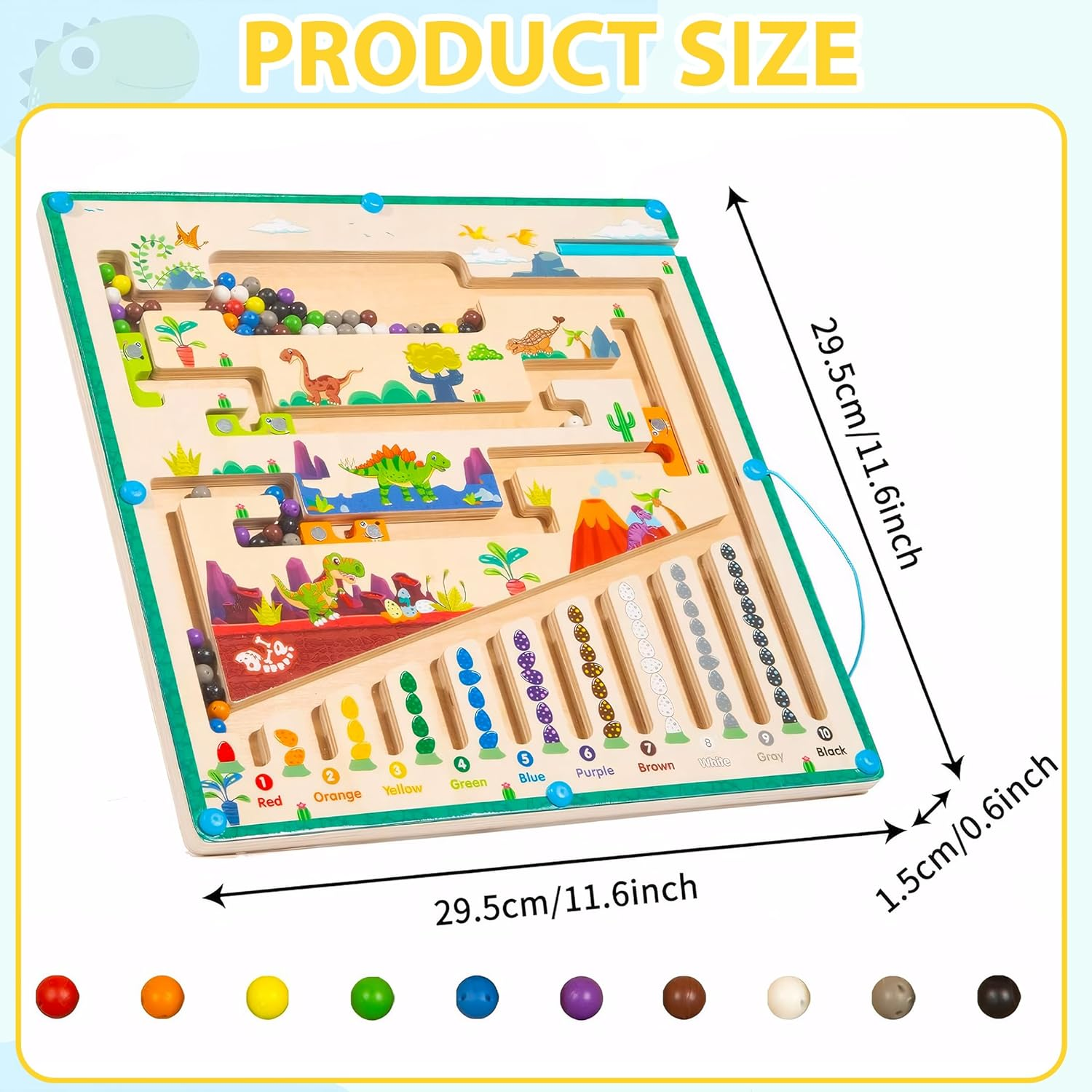 Dinosaur Magnetic Color and Number Maze, Montessori Sensory Learning Counting Toys for Toddler Kids Age 3 4 5 6 7 8