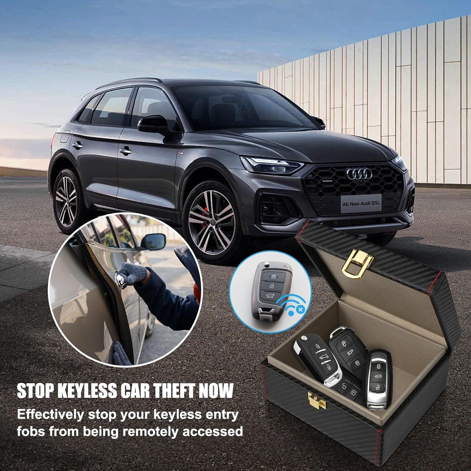 Diyife Car Key Signal Blocker Box, Black Leather, Universal Fit, Signal Blocker Box, 14 X 12.3 X 7.4Cm image number 6