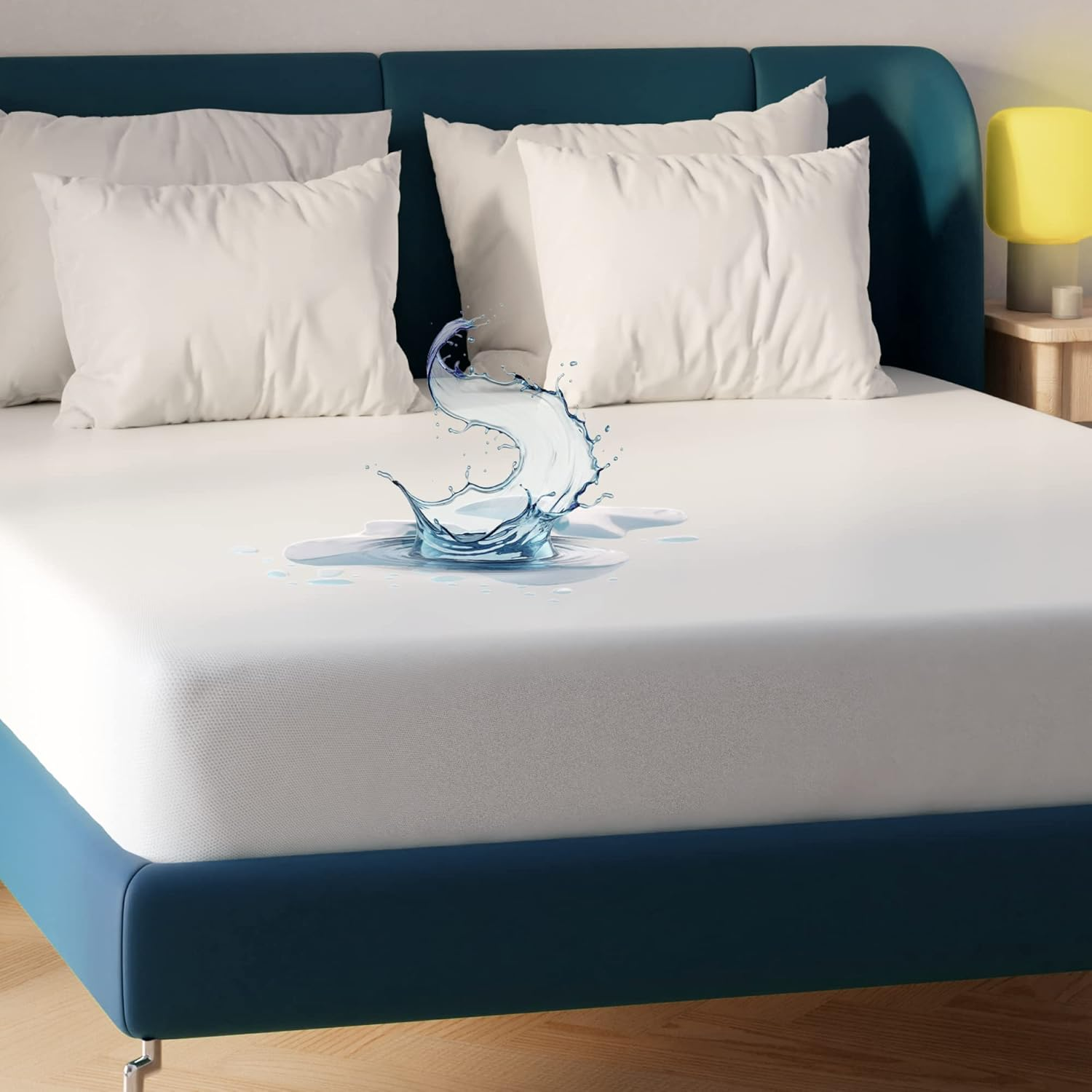 King Waterproof Mattress Protector Extra Deep Terry Cotton Cover Pad Breathable anti Allergy Dust Mite Bacterial Hypoallergenic Vinyl Fre E Bed Cover Fully Fitted 8-20Inches Deep image number 1