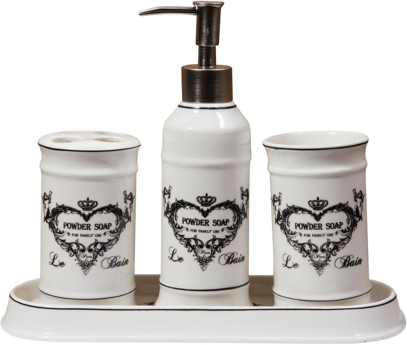 4 Piece White Porcelain Decorated Powder Soap Bathroom Set W25Xdp10Xh21 Cm Sized image number 2