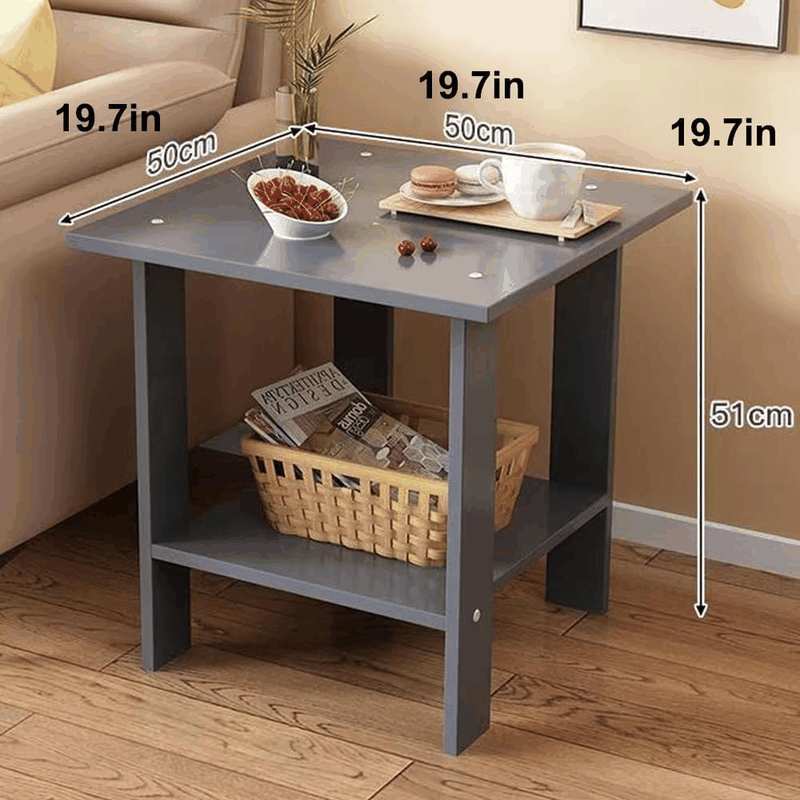 Hbluefat End Table, 19.68In Sofa Side Tea Table, 2-Tier Small Bed Side Table, Wooden Square Low Table for Small Space, Living Room, Bedroom (Grey) image number 2