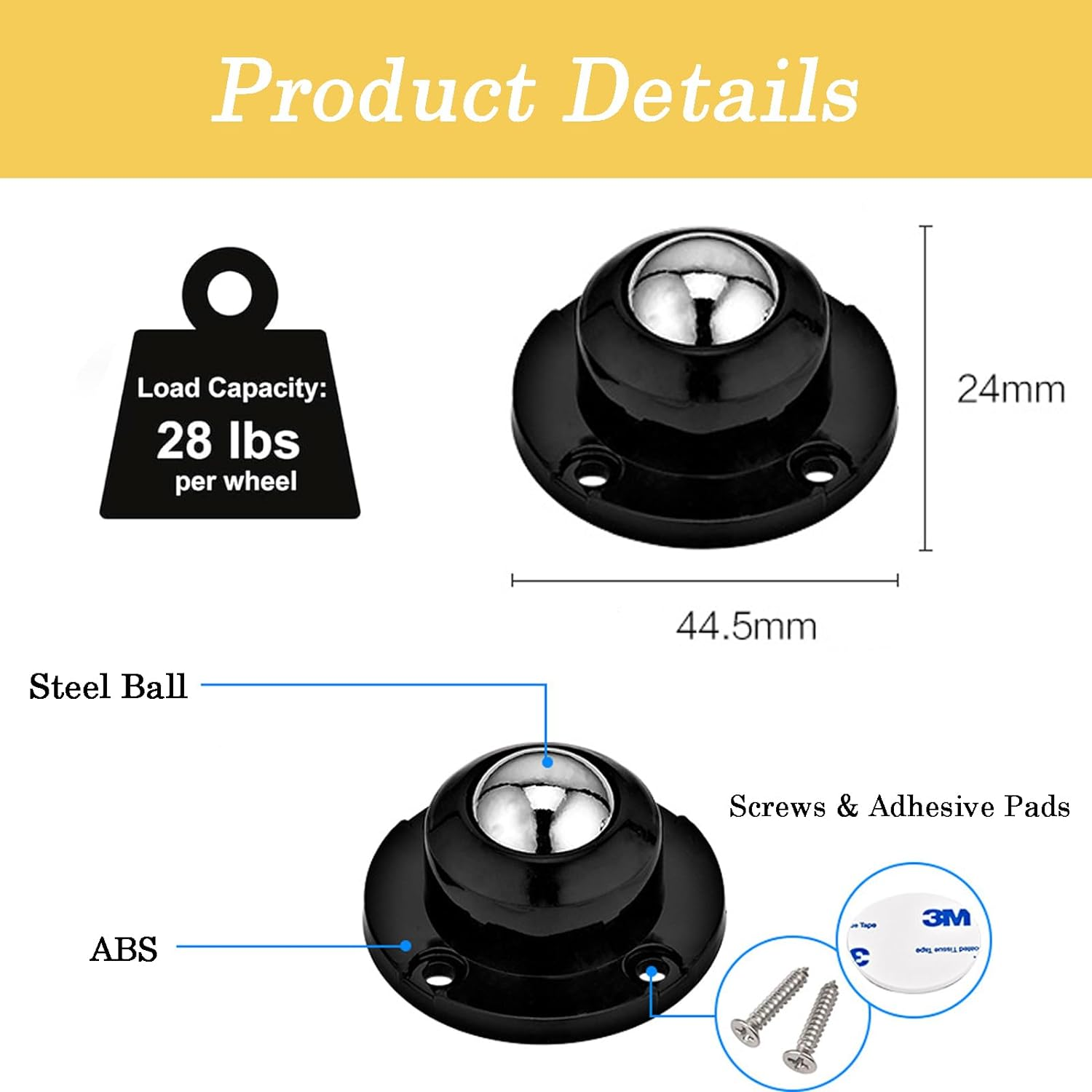 4 Pack Self Adhesive Mini Caster Wheels,Stainless Paste Universal Wheel,360 Degree Rotation Sticky Pulley for Small Appliances Furniture Various Storage Bins image number 6