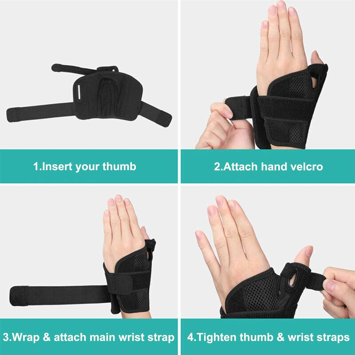 Thumb Brace with Wrist Support,Thumb Stabilizer Brace for Men and Women, Ideal for Thumb Pain, Tendonitis, Arthritis, and Sprained Wrists (Black) image number 1