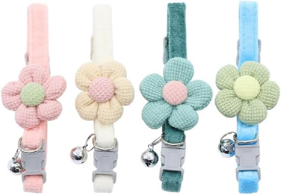 4 PCS Breakaway Cat Collars with Bell,Cat Collar with Flower Charms Adjustable Suede Cute Cat Collar for Puppy Cat (Style1, One Size)