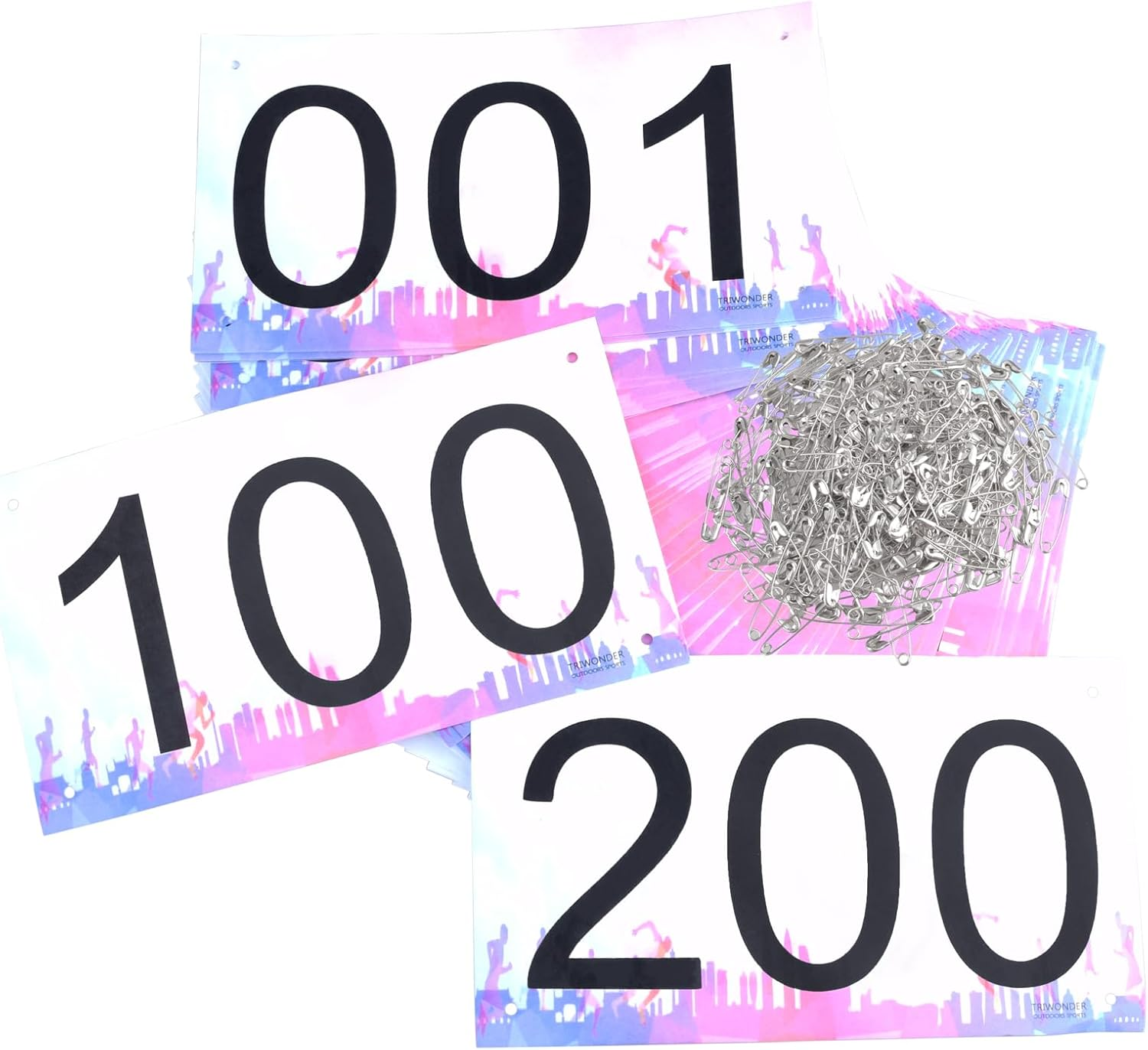 TRIWONDER Tyvek Race Bibs Running Numbers with Safety Pins, Large Numbers 1-500 for Marathon Runners Events Sports Games